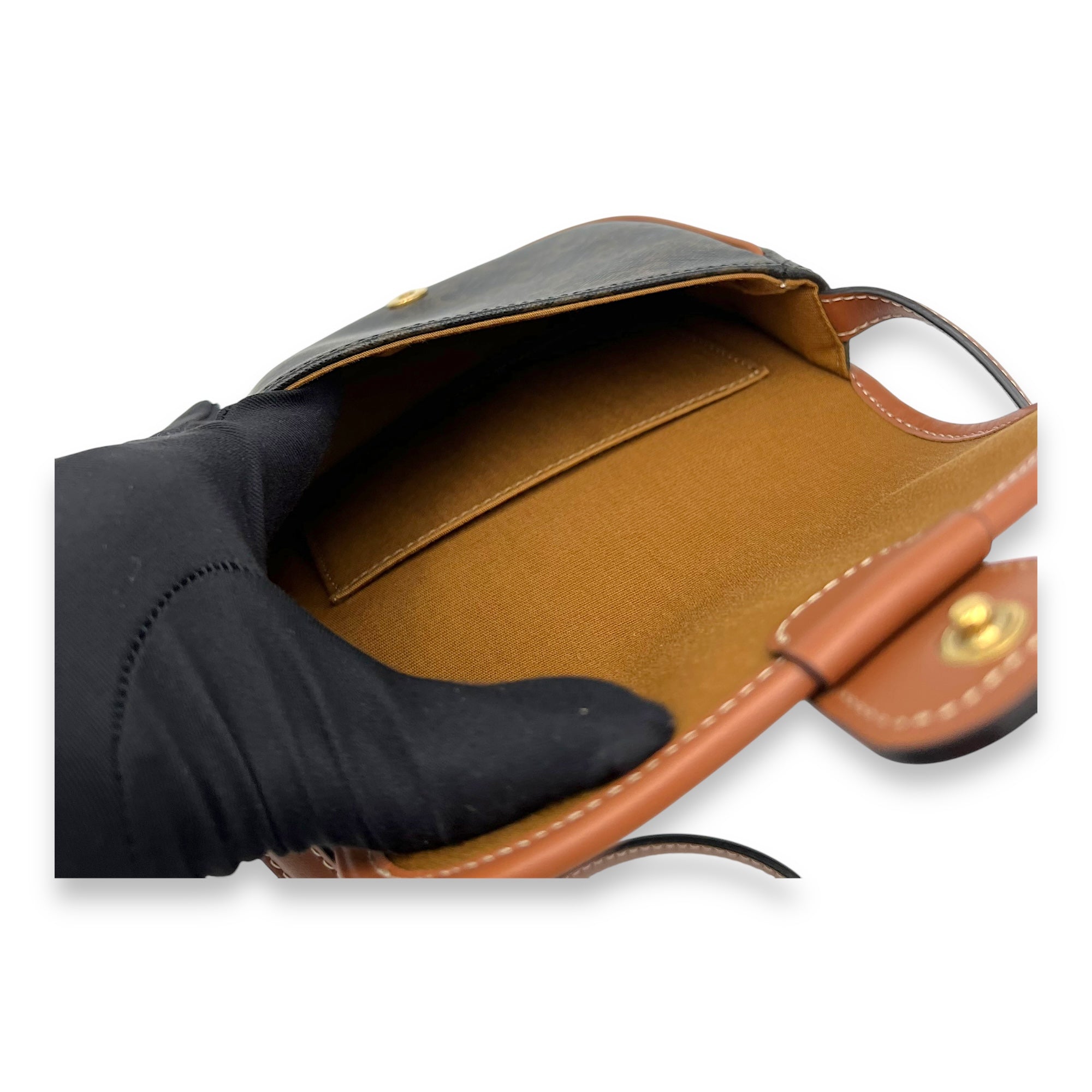 Besace Crossbody Bag Mini Brown in Coated Canvas, Gold hardware
