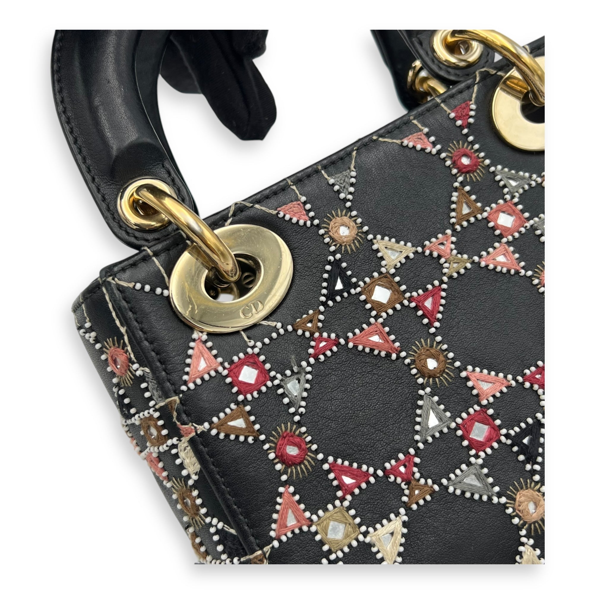 Lady Dior Mini Black Top Handle Bag in Calfskin, Gold hardware