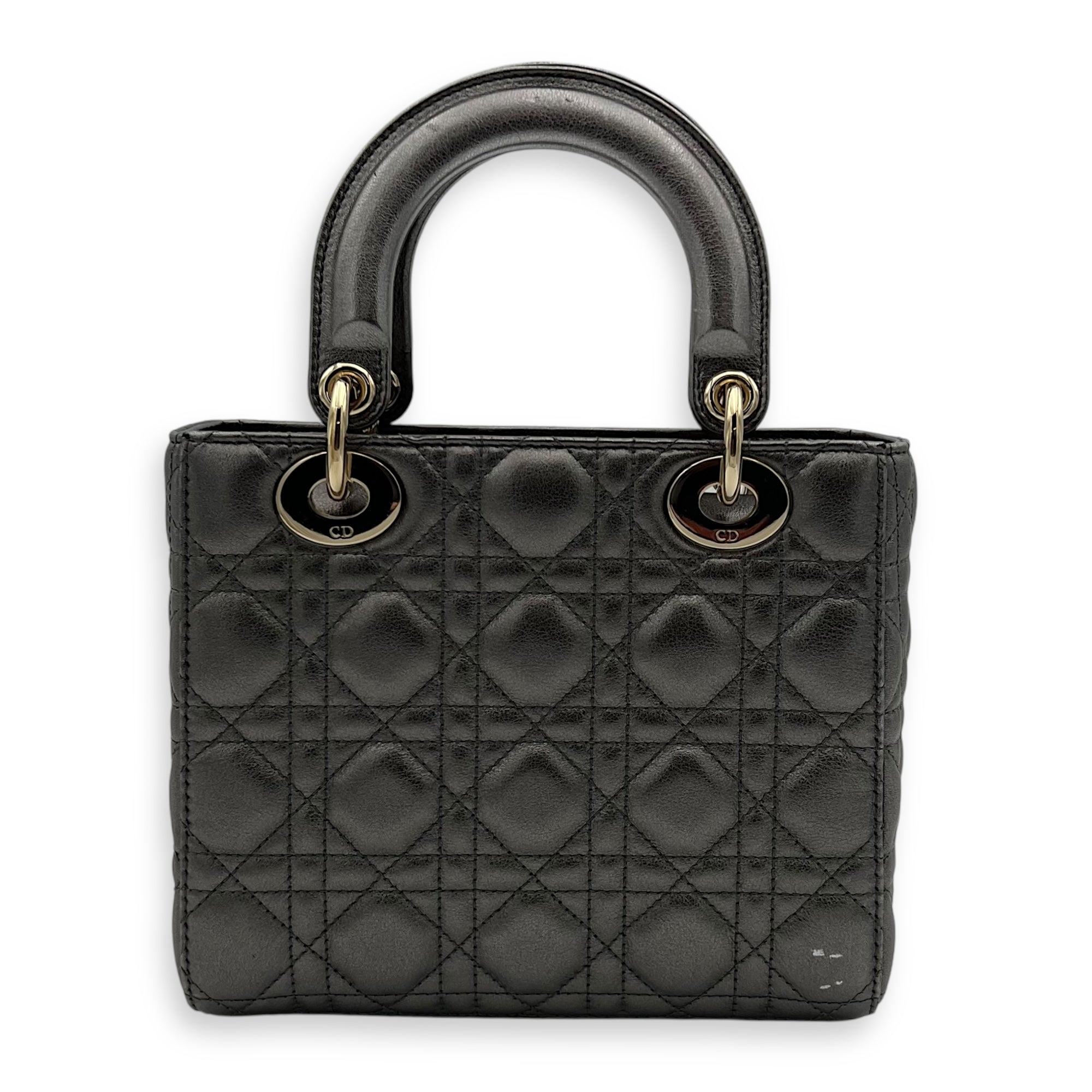 Lady Dior Small Grey Top Handle Bag in Calfskin, Gold hardware