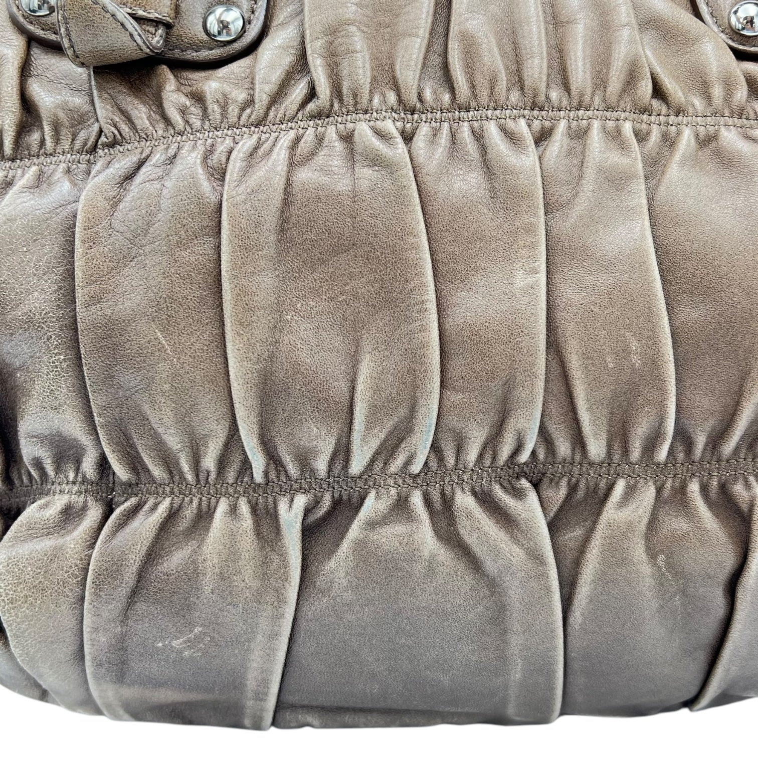 Gaufre Top Handle Bag Brown in Calfskin, Silver hardware