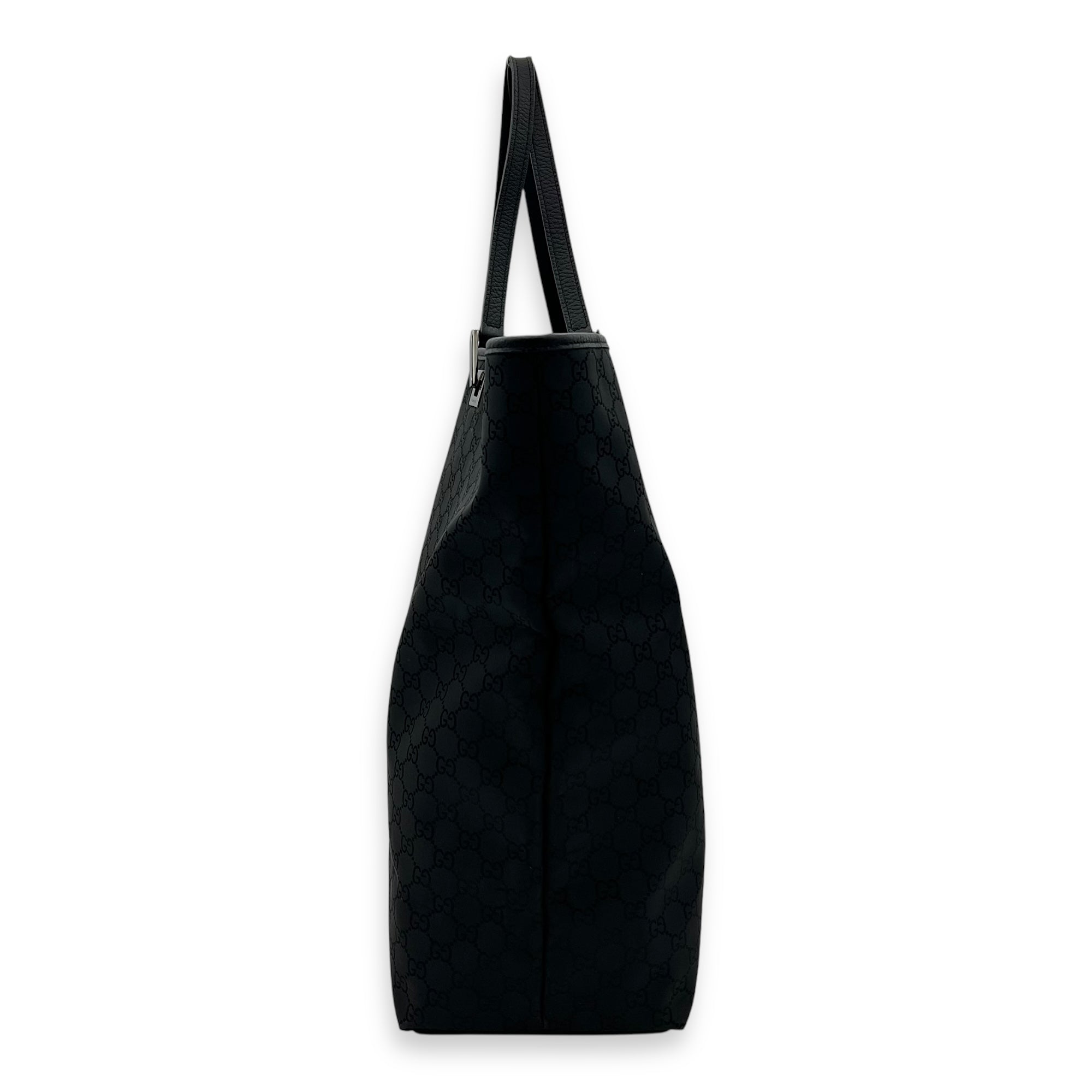 Tote Top Handle Bag Medium Black in Calfskin, Silver hardware