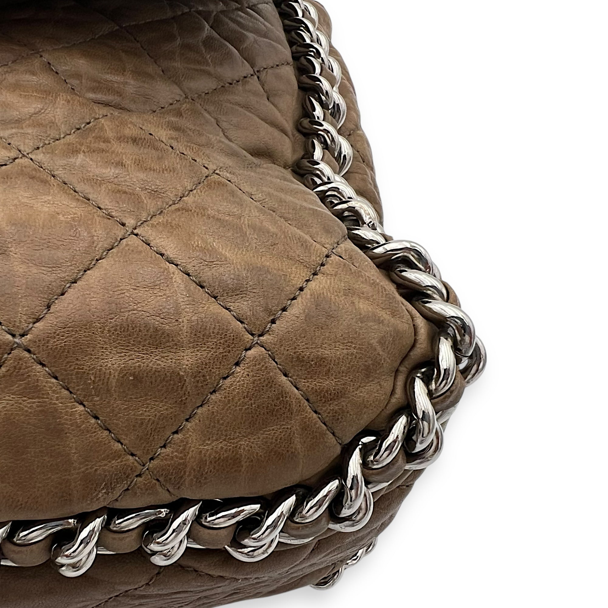 CC Shoulder Bag Brown in Calfskin, Silver hardware