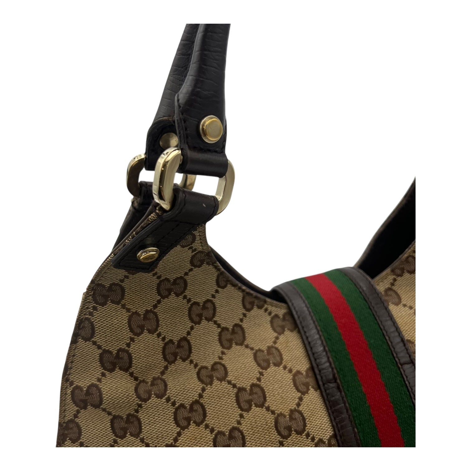 GG Shoulder Bag Brown in Canvas, Gold hardware