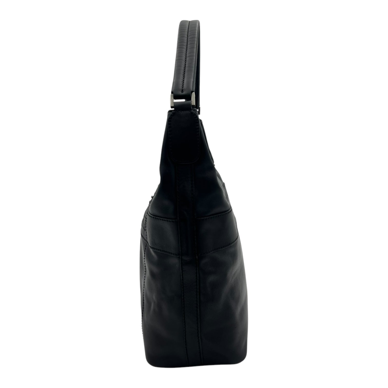 Hobo Black Top Handle Bag in Calfskin, Silver hardware