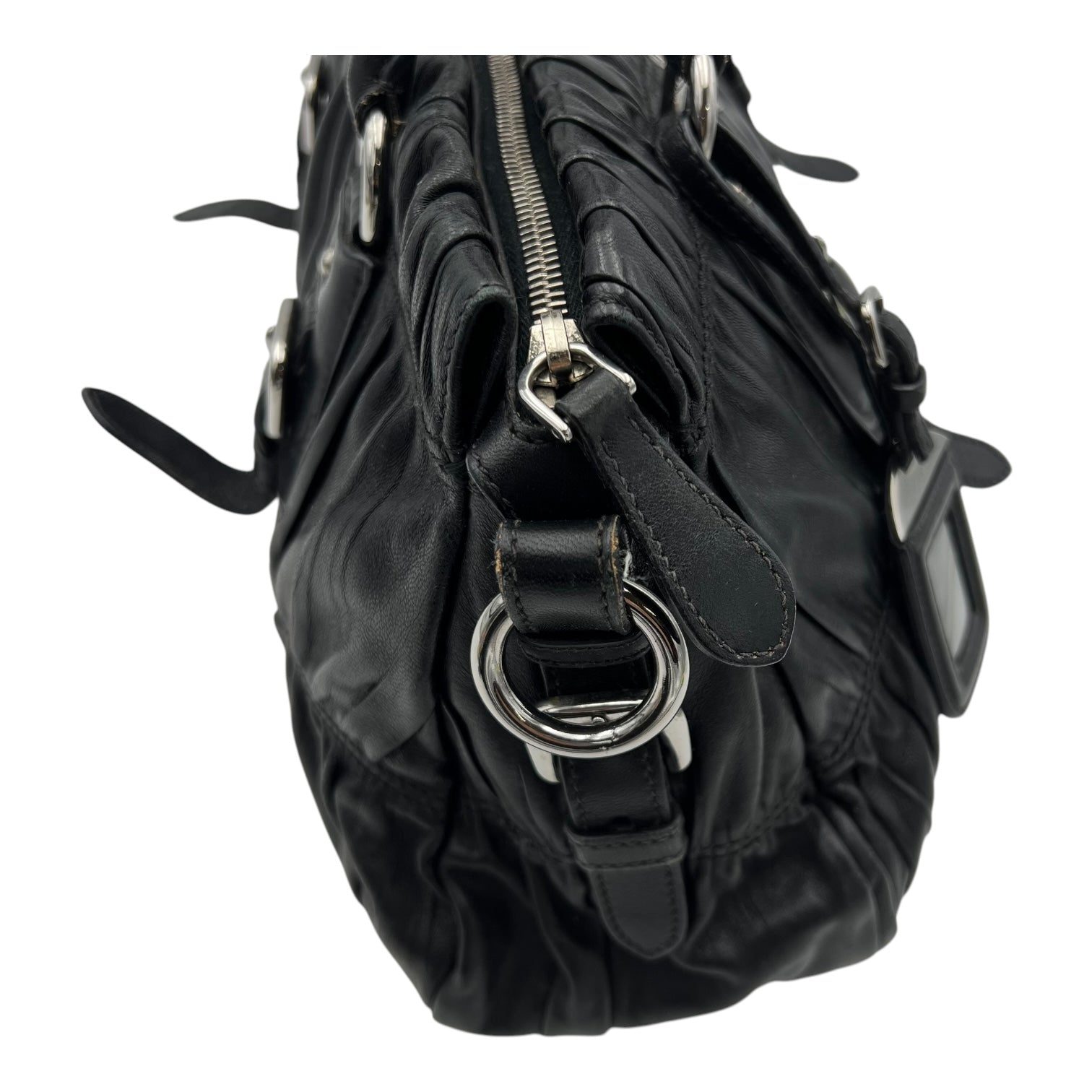 Gaufre Top Handle Bag Black in Lambskin, Silver hardware