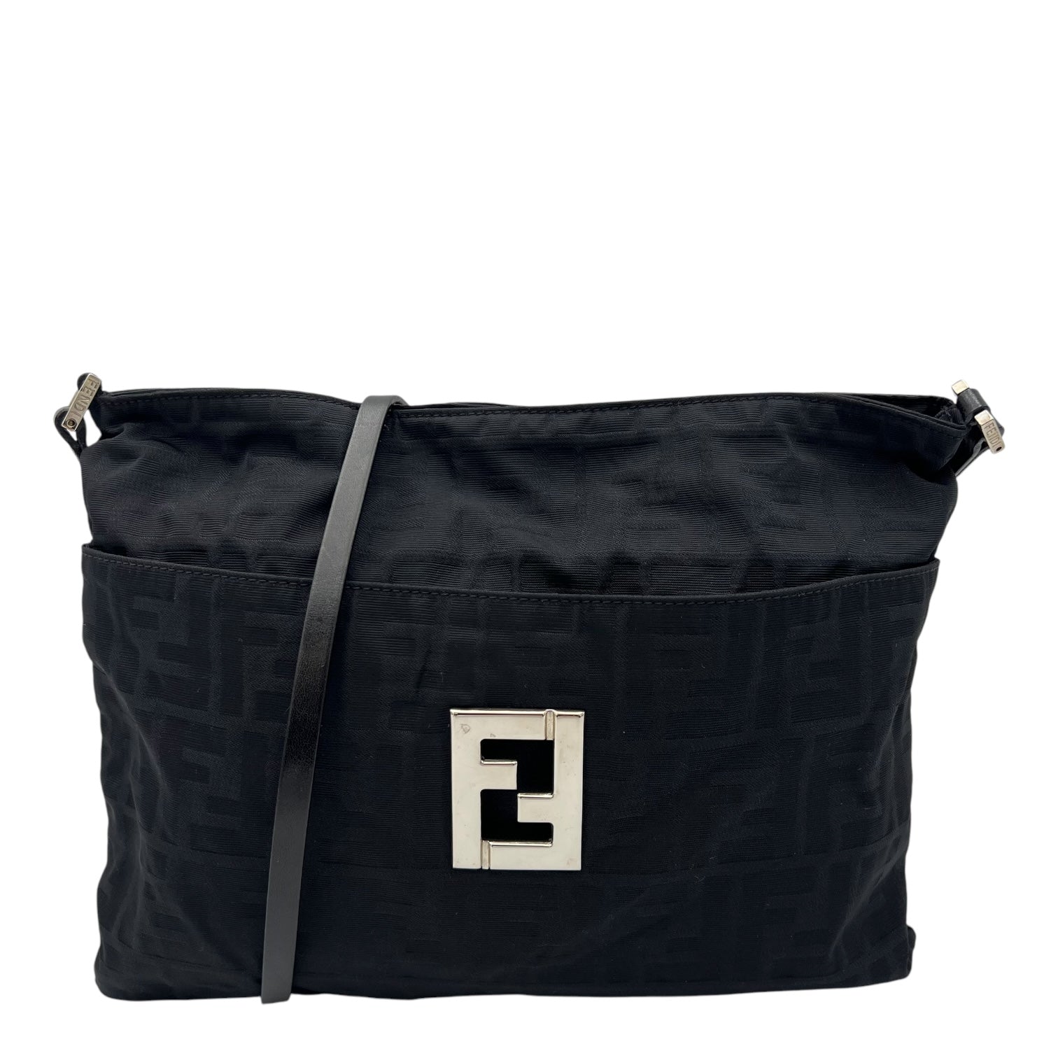 Zucca Shoulder Bag Black in Canvas, Silver hardware