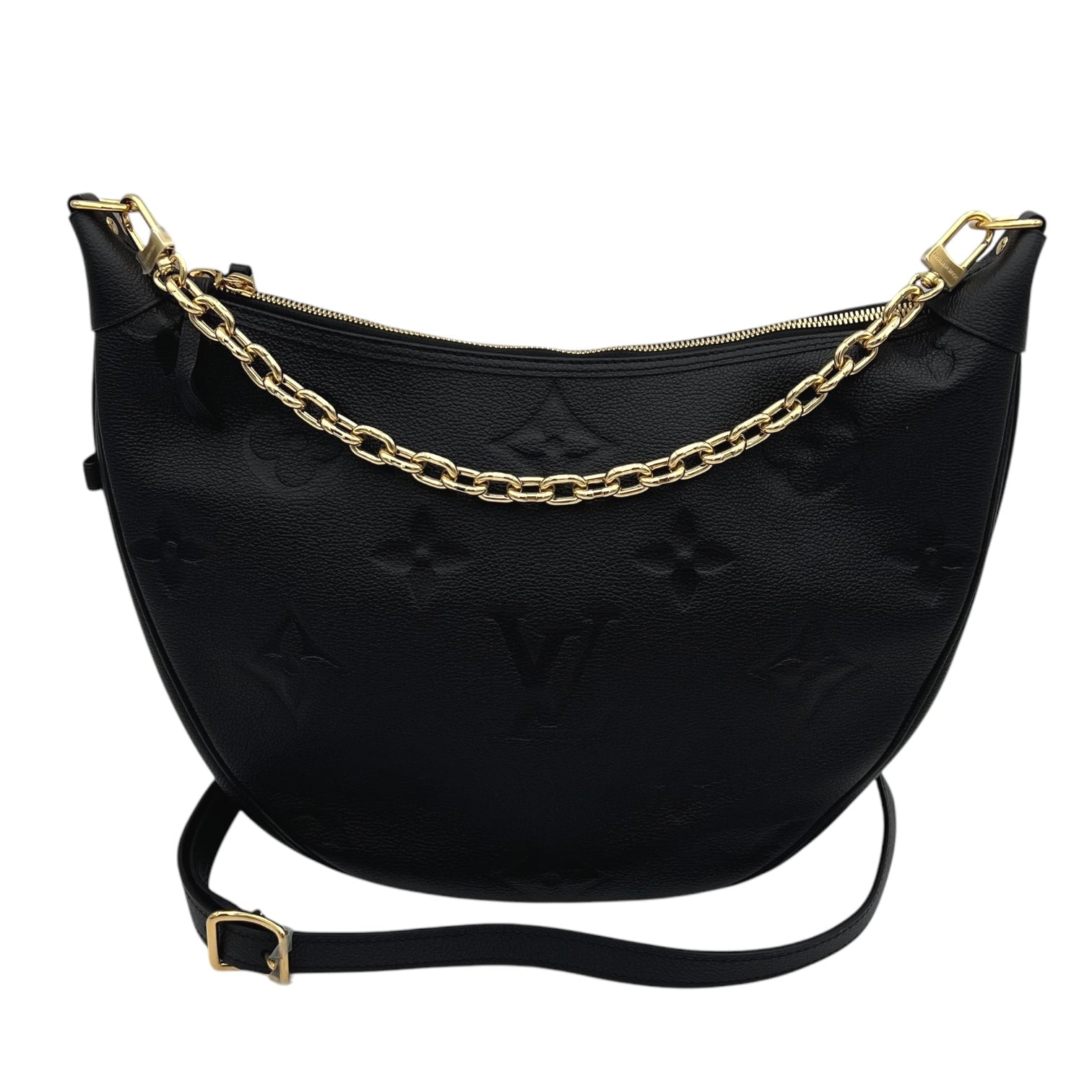 Loop Hobo Black Shoulder Bag in Empreinte Leather, Gold hardware