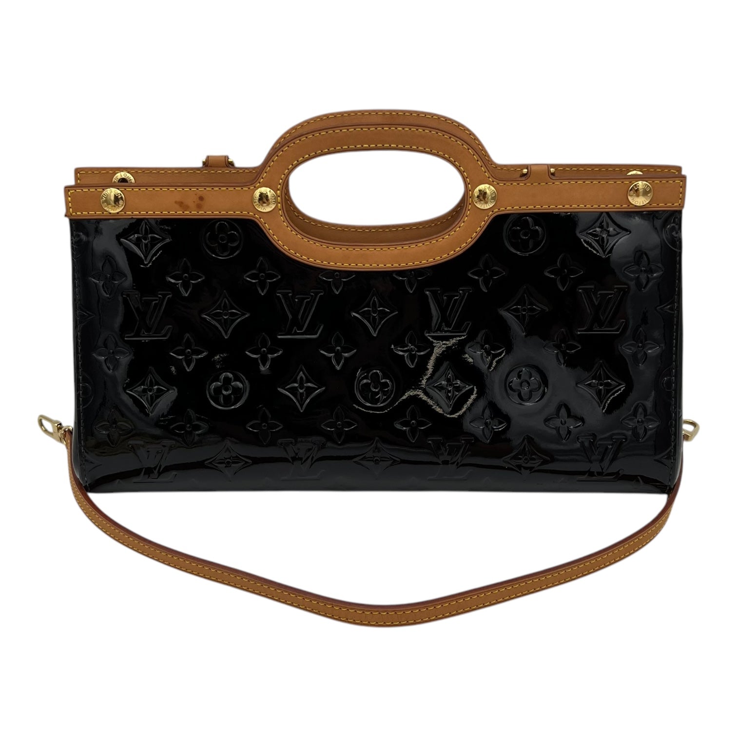 Roxbury Shoulder Bag Black in Patent Leather, Gold hardware