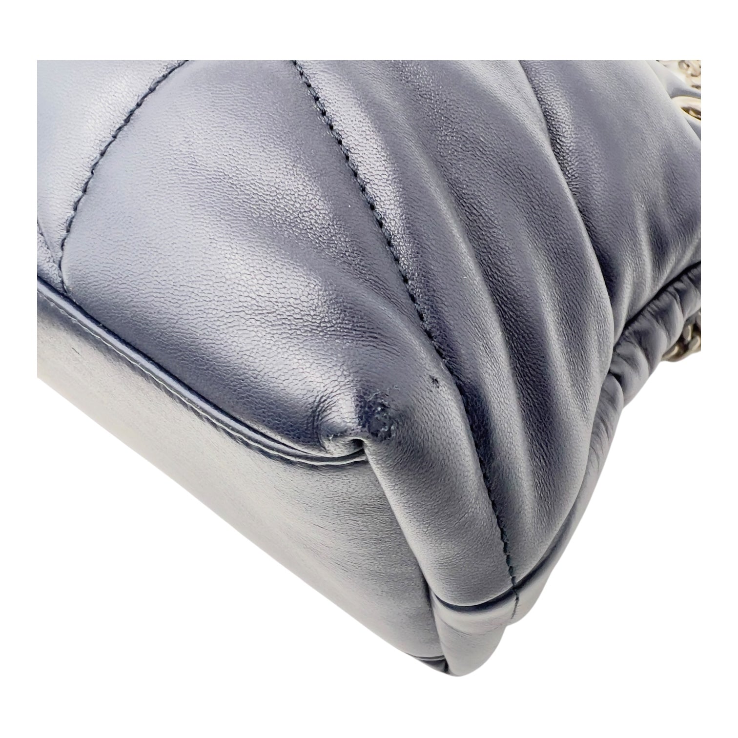 Puffer Medium Blue Shoulder Bag in Lambskin, Silver hardware
