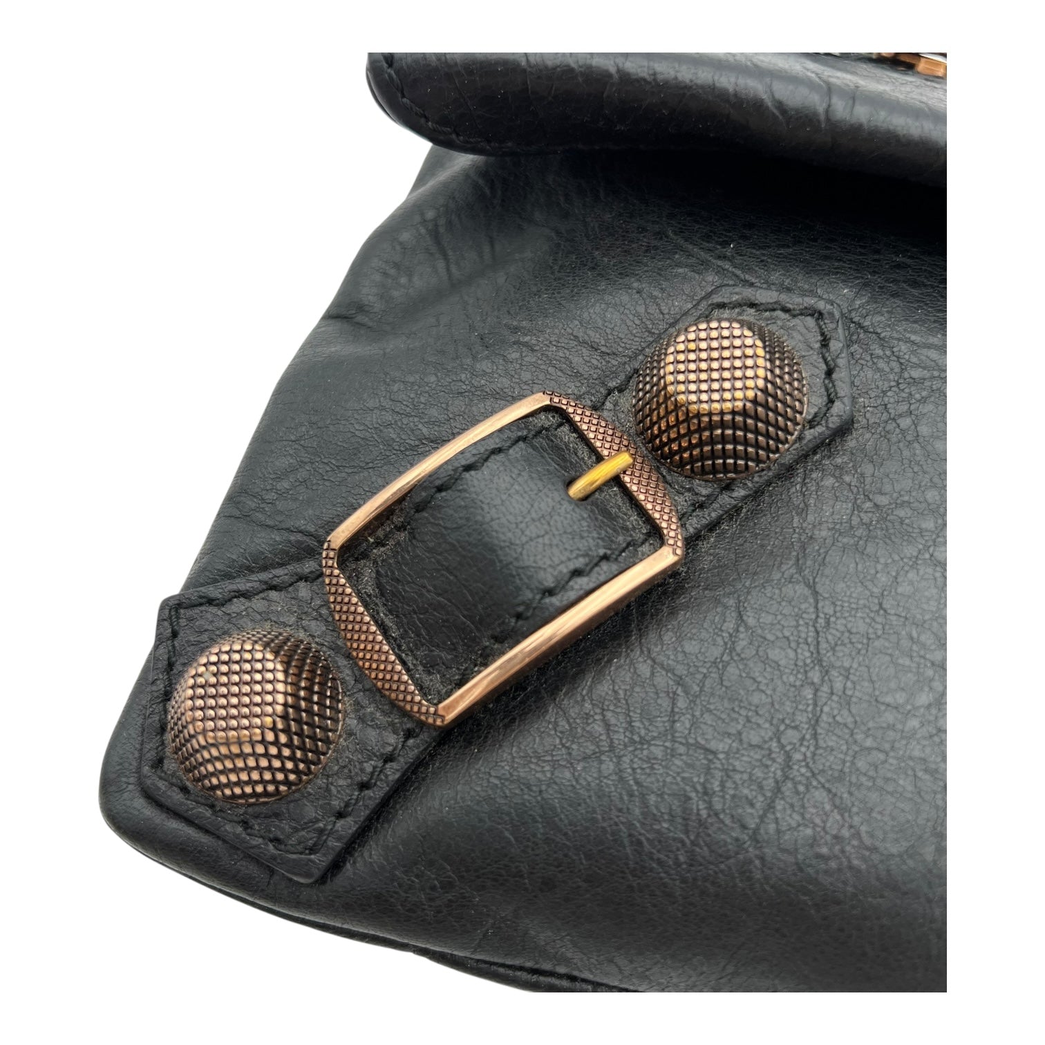 Giant City Clutch Black in Distressed Leather, Rose Gold hardware