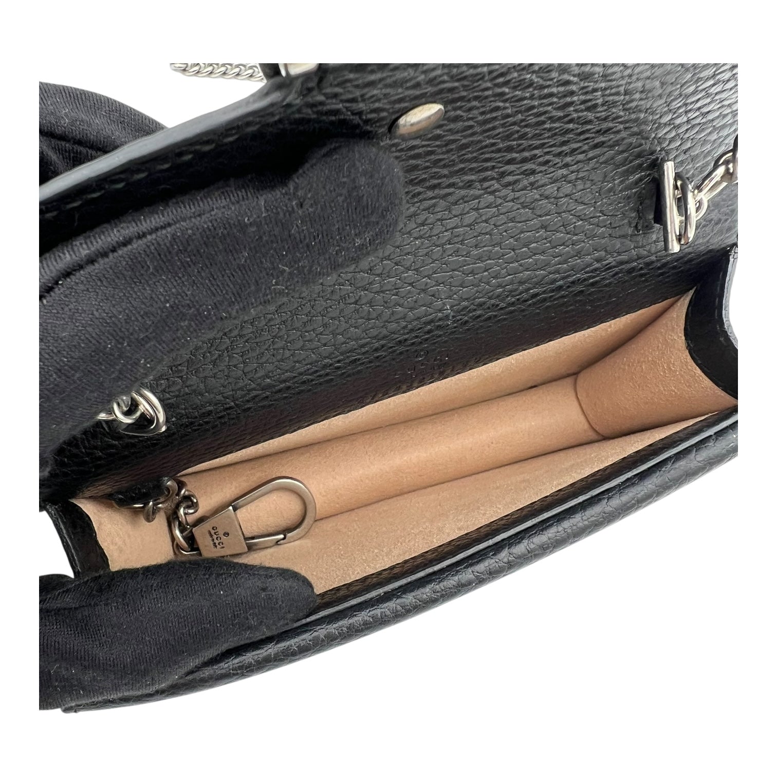 Dionysus Super Mini Black Crossbody Bag in Calfskin, Silver hardware