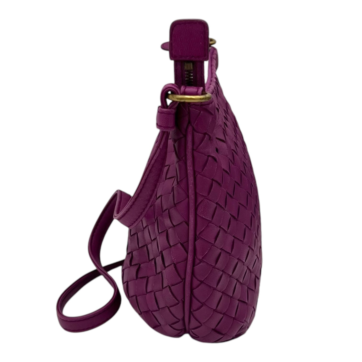 Intrecciato Purple Shoulder Bag in Lambskin, Gold hardware