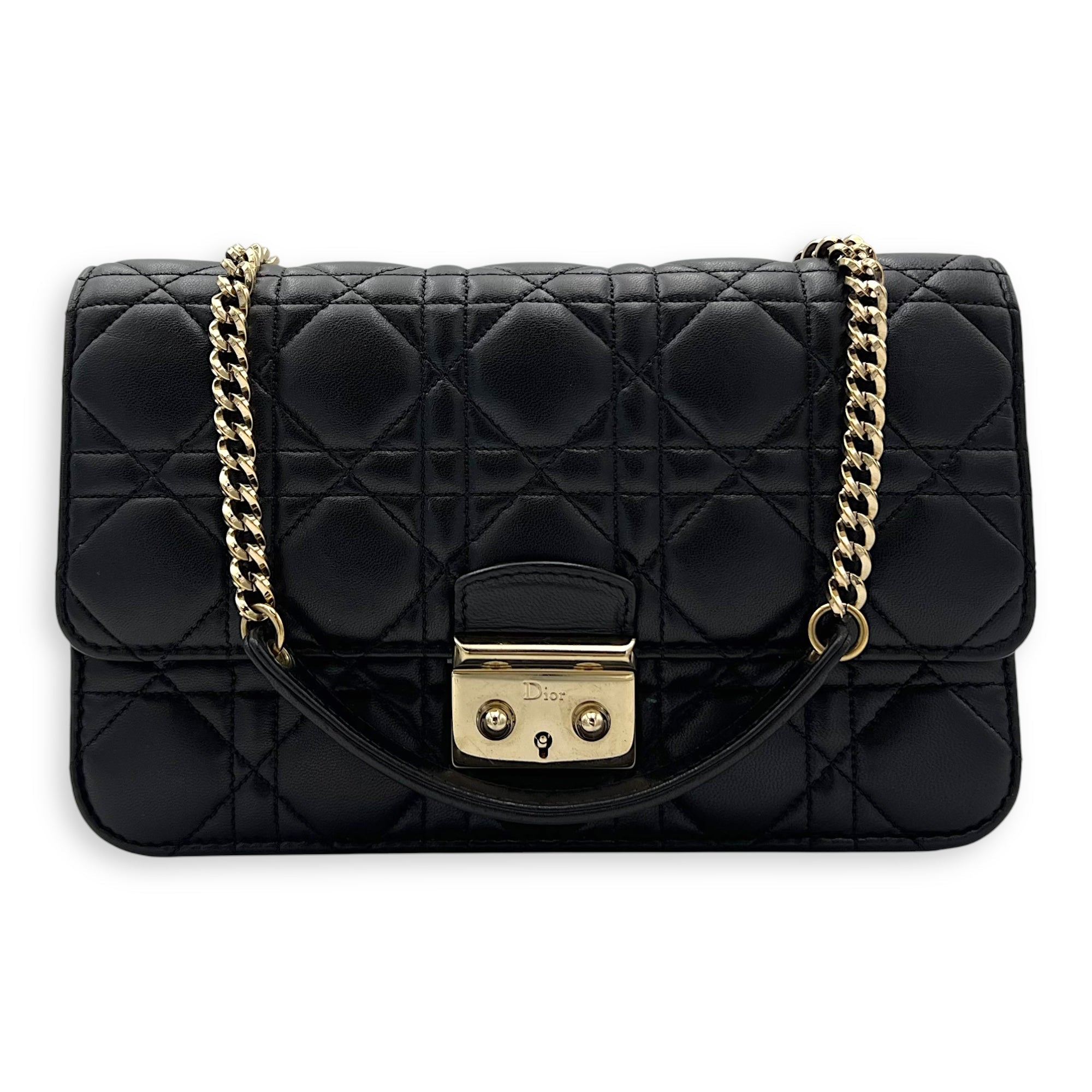 Miss Dior Black Wallet On Chain in Lambskin, Gold hardware
