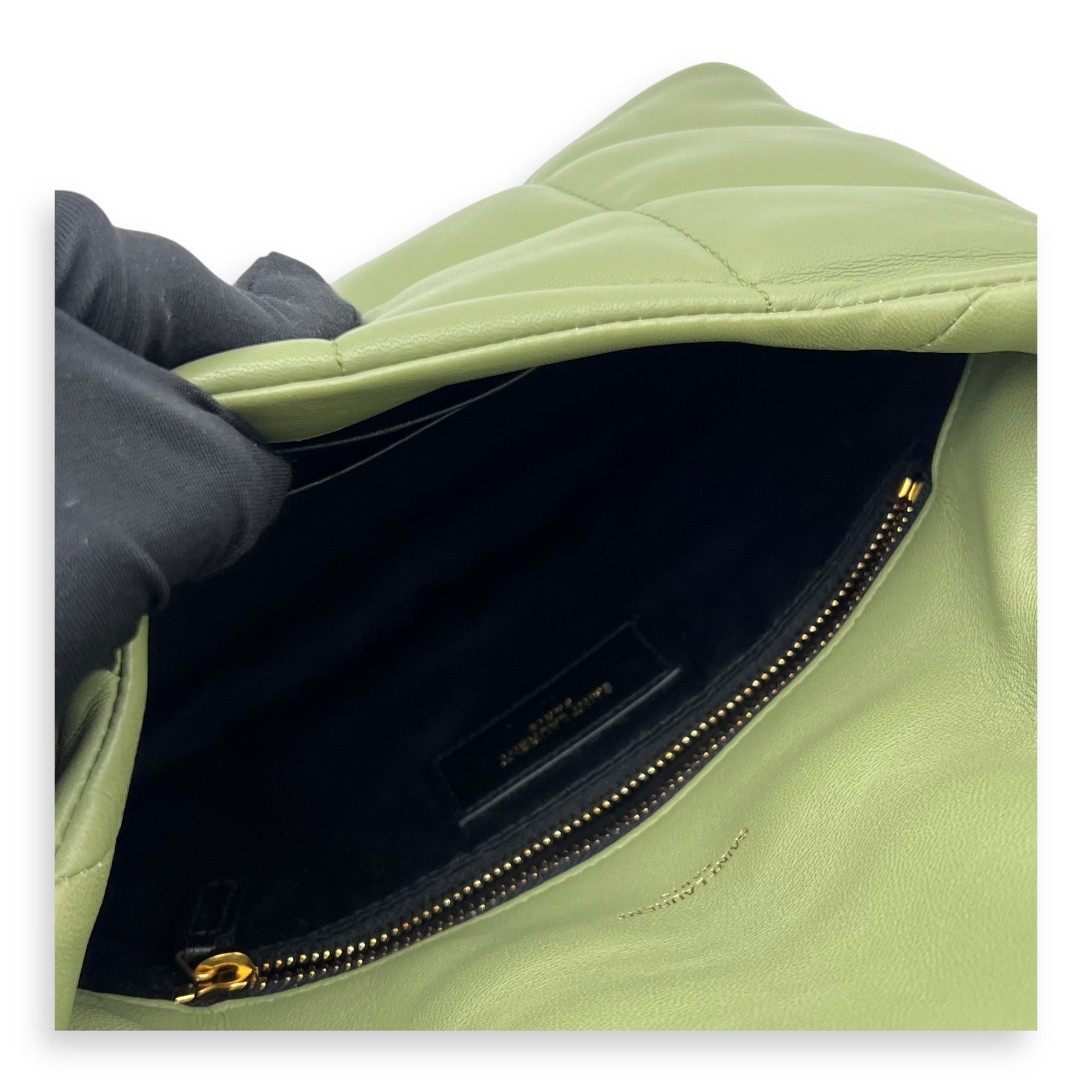 Puffer Mini Green Crossbody Bag in Lambskin, Gold hardware
