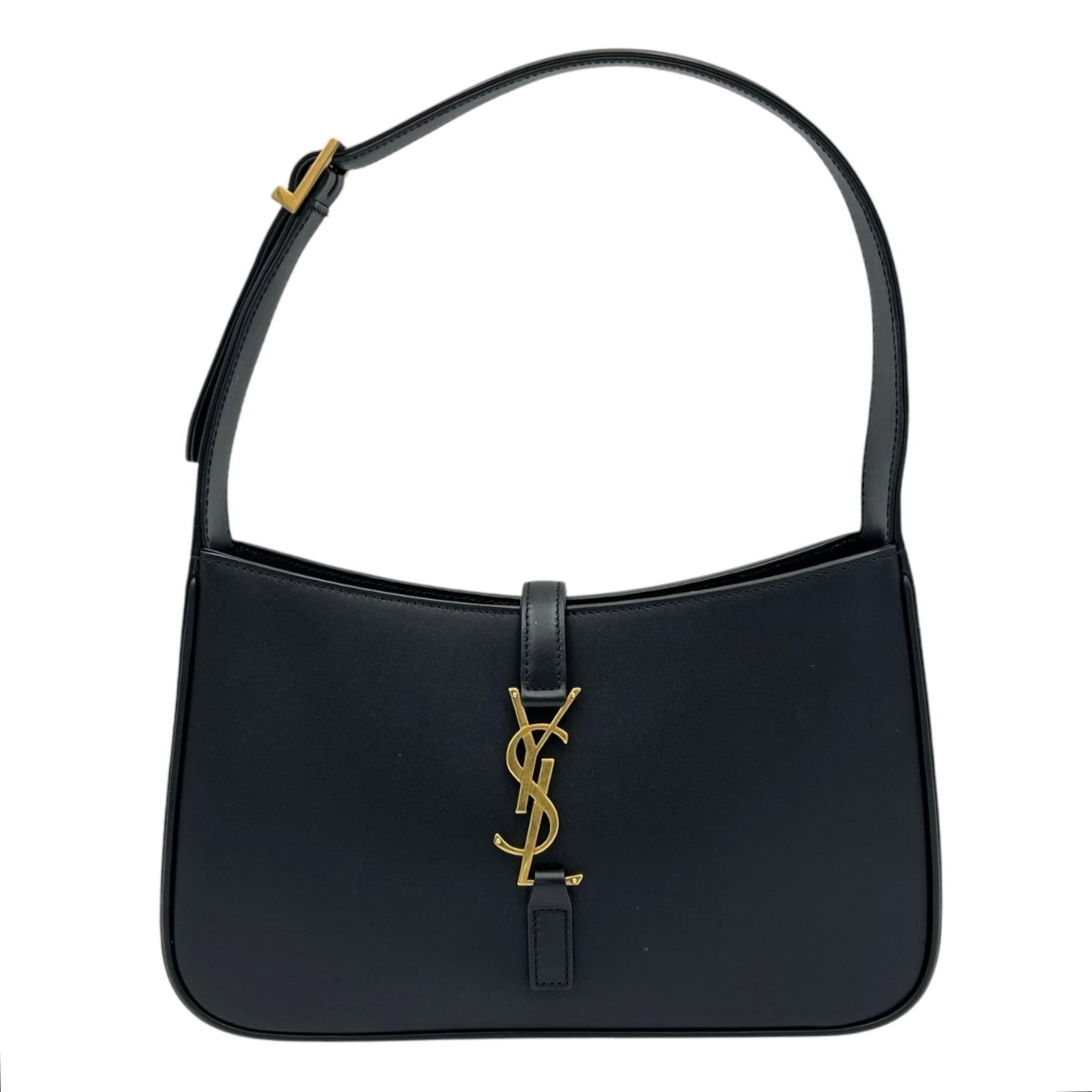 Le 5 A 7 Shoulder Bag Black in Calfskin, Gold hardware
