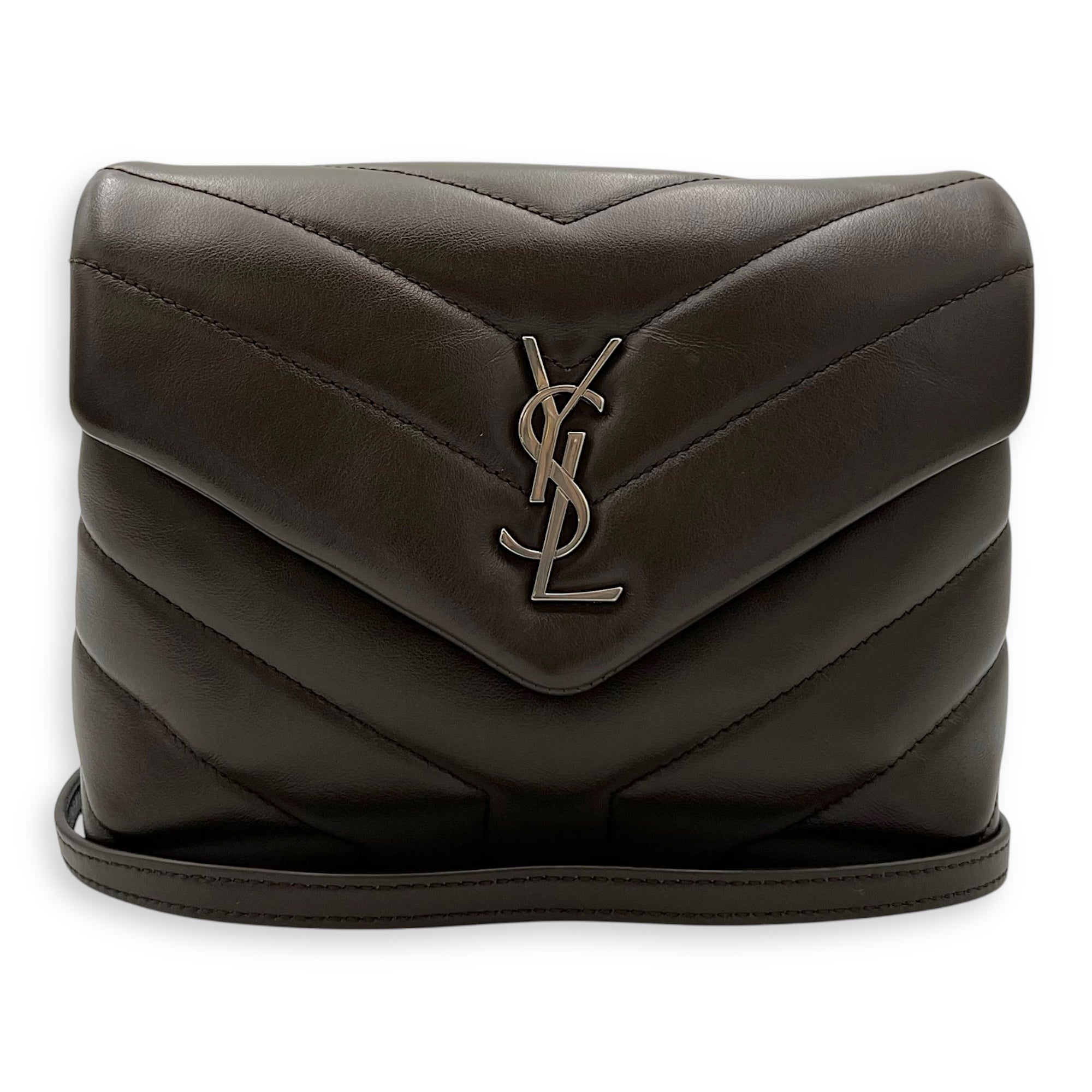 Loulou Crossbody Bag Toy Brown in Calfskin, Silver hardware