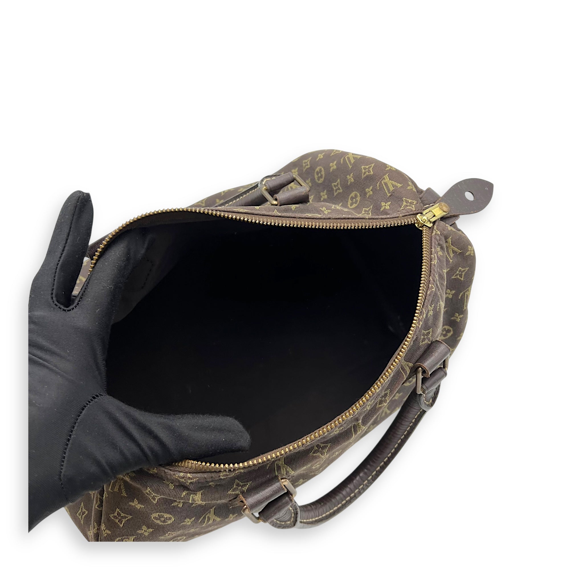 Mini Lin Speedy 30 Brown Top Handle Bag in Jacquard, Gold hardware