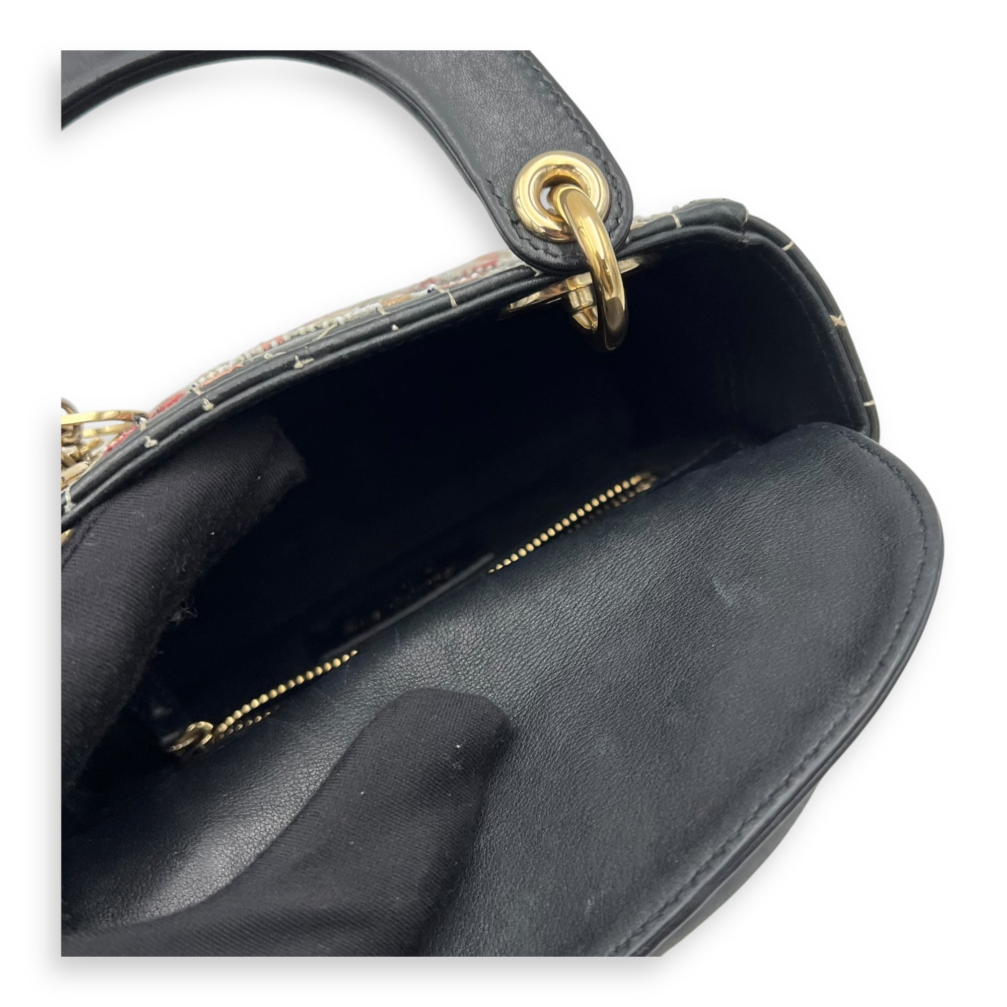 Lady Dior Mini Black Top Handle Bag in Calfskin, Gold hardware