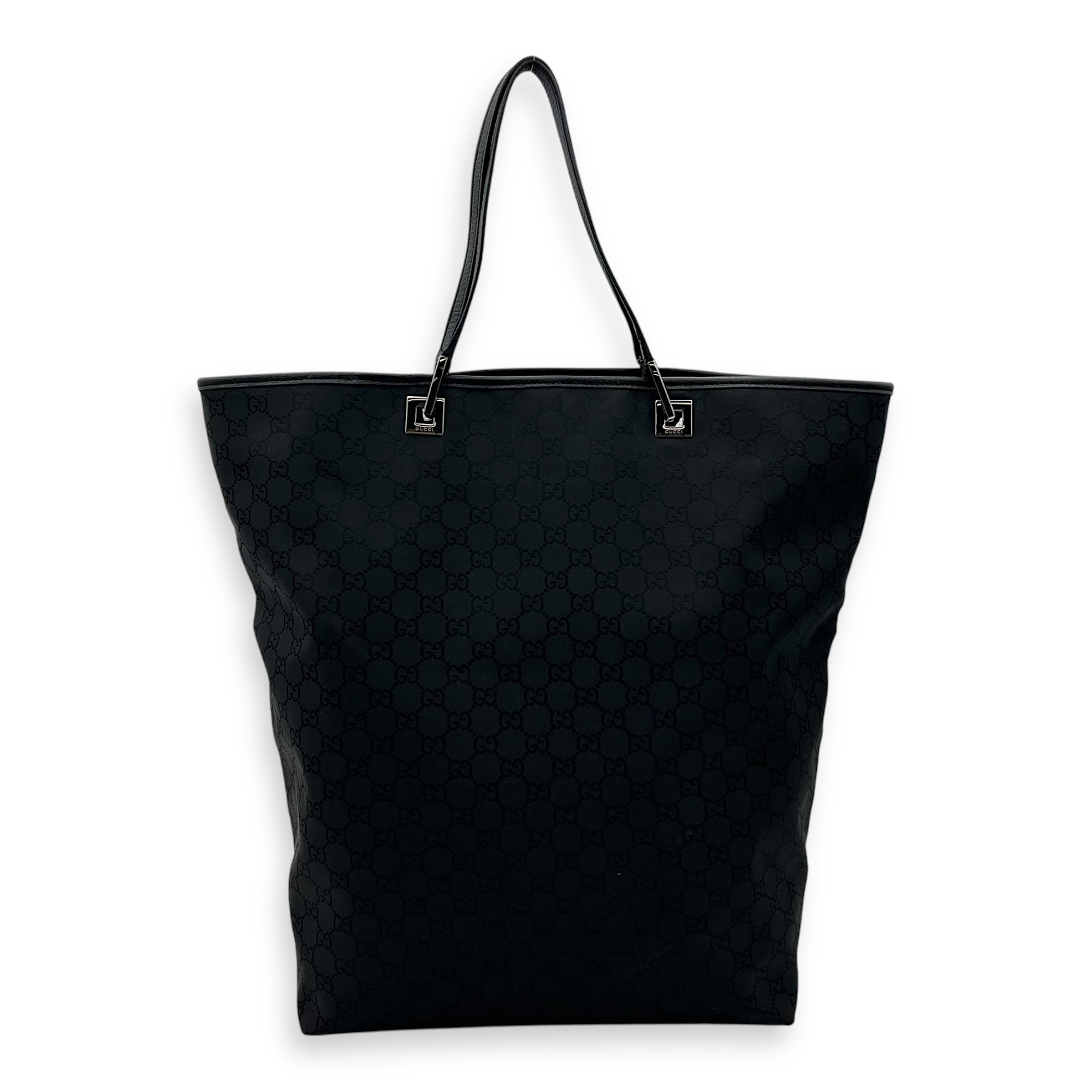 Tote Top Handle Bag Medium Black in Calfskin, Silver hardware