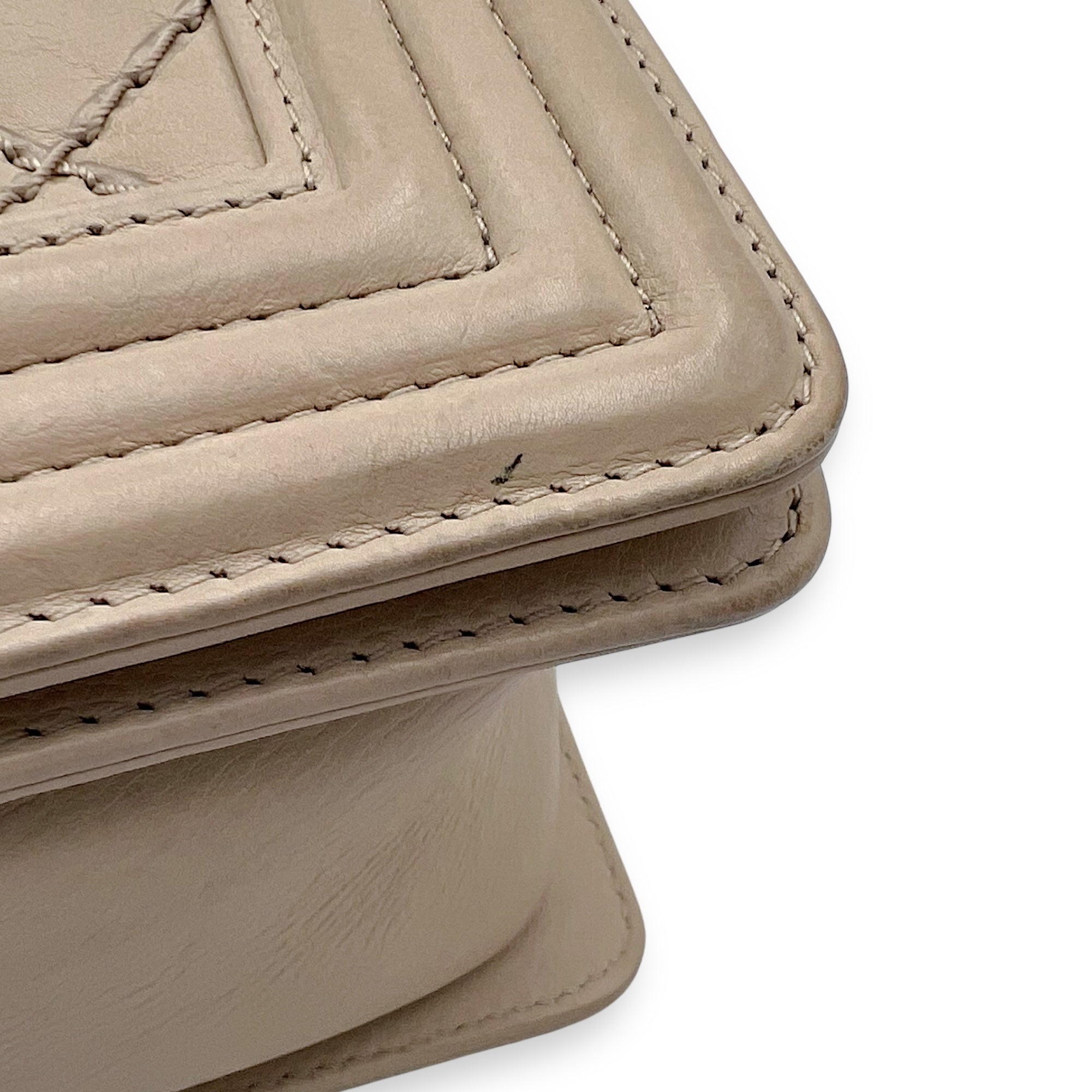 Boy Medium Beige Shoulder Bag in Calfskin, Gunmetal hardware