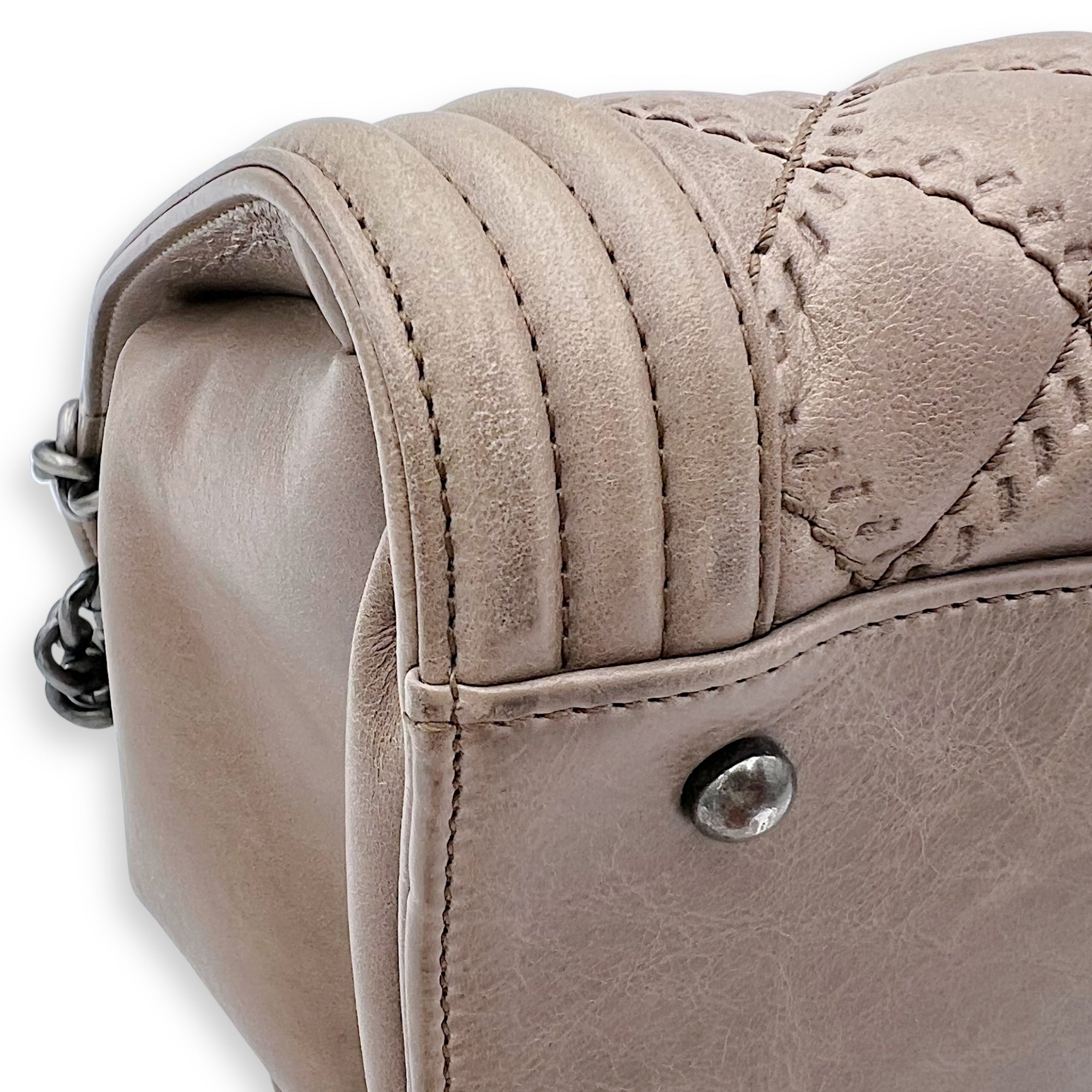 Boy Top Handle Bag Beige in Calfskin, Gunmetal hardware
