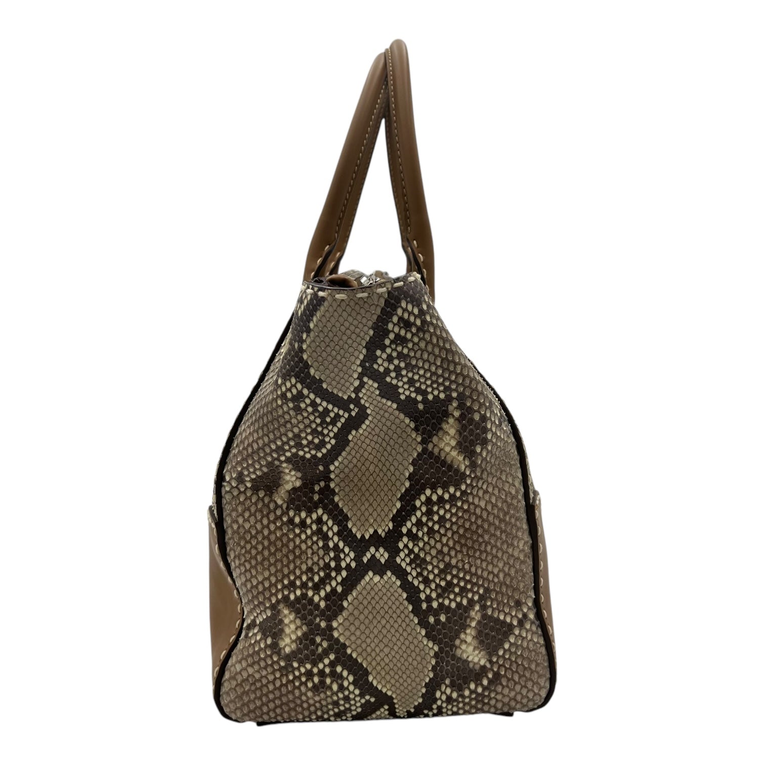 Logo Top Handle Bag Brown in Python Leather, Silver hardware