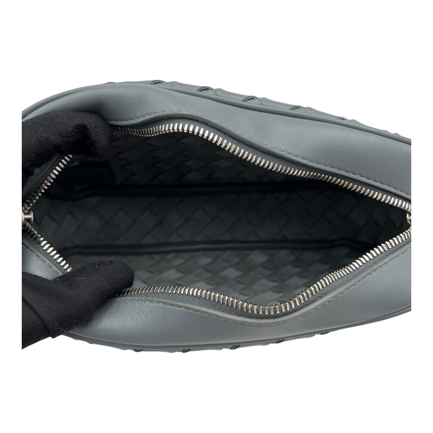 Intrecciato Crossbody Bag Grey in Calfskin, Silver hardware