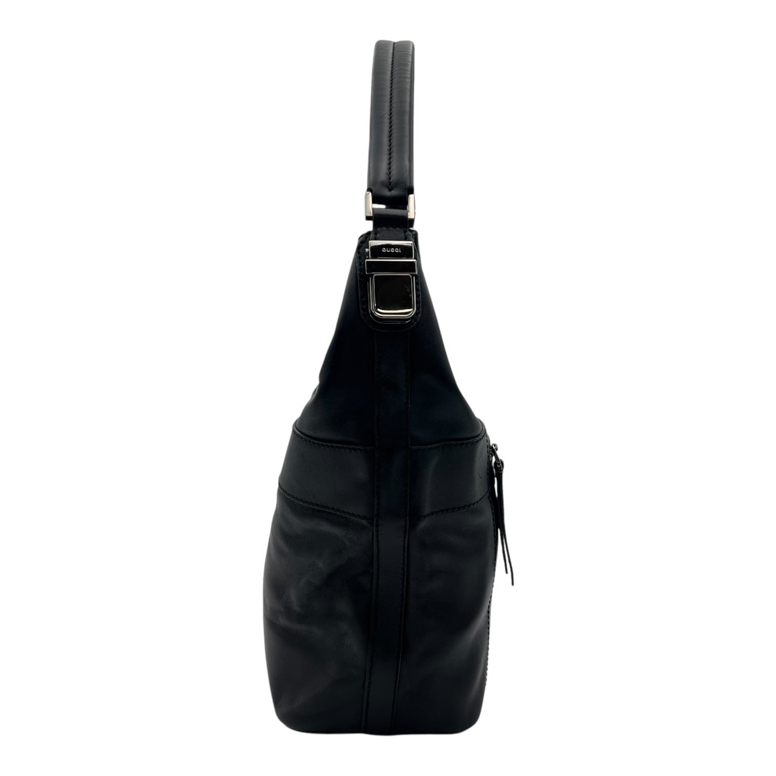 Hobo Black Top Handle Bag in Calfskin, Silver hardware