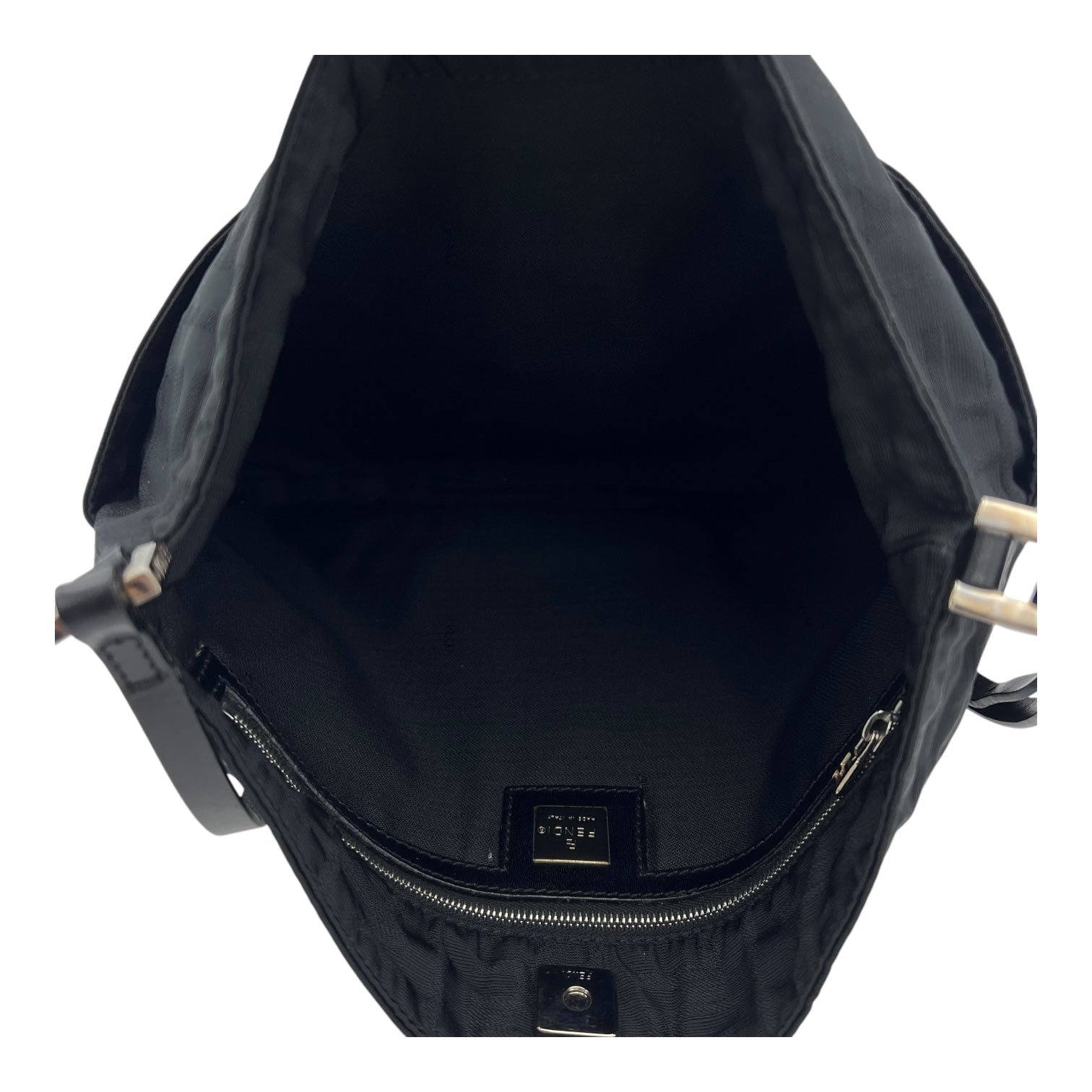 Zucca Shoulder Bag Black in Canvas, Silver hardware
