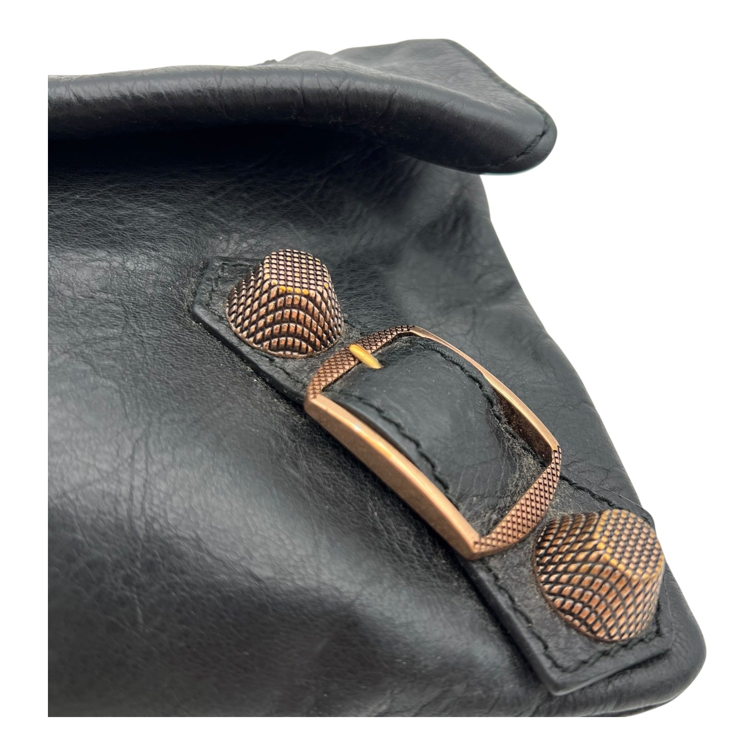 Giant City Clutch Black in Distressed Leather, Rose Gold hardware