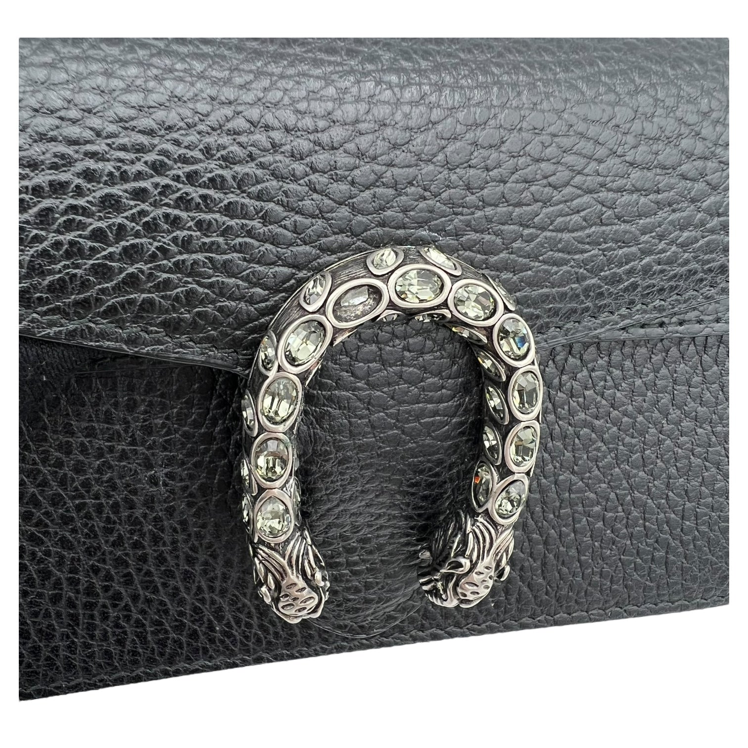 Dionysus Super Mini Black Crossbody Bag in Calfskin, Silver hardware