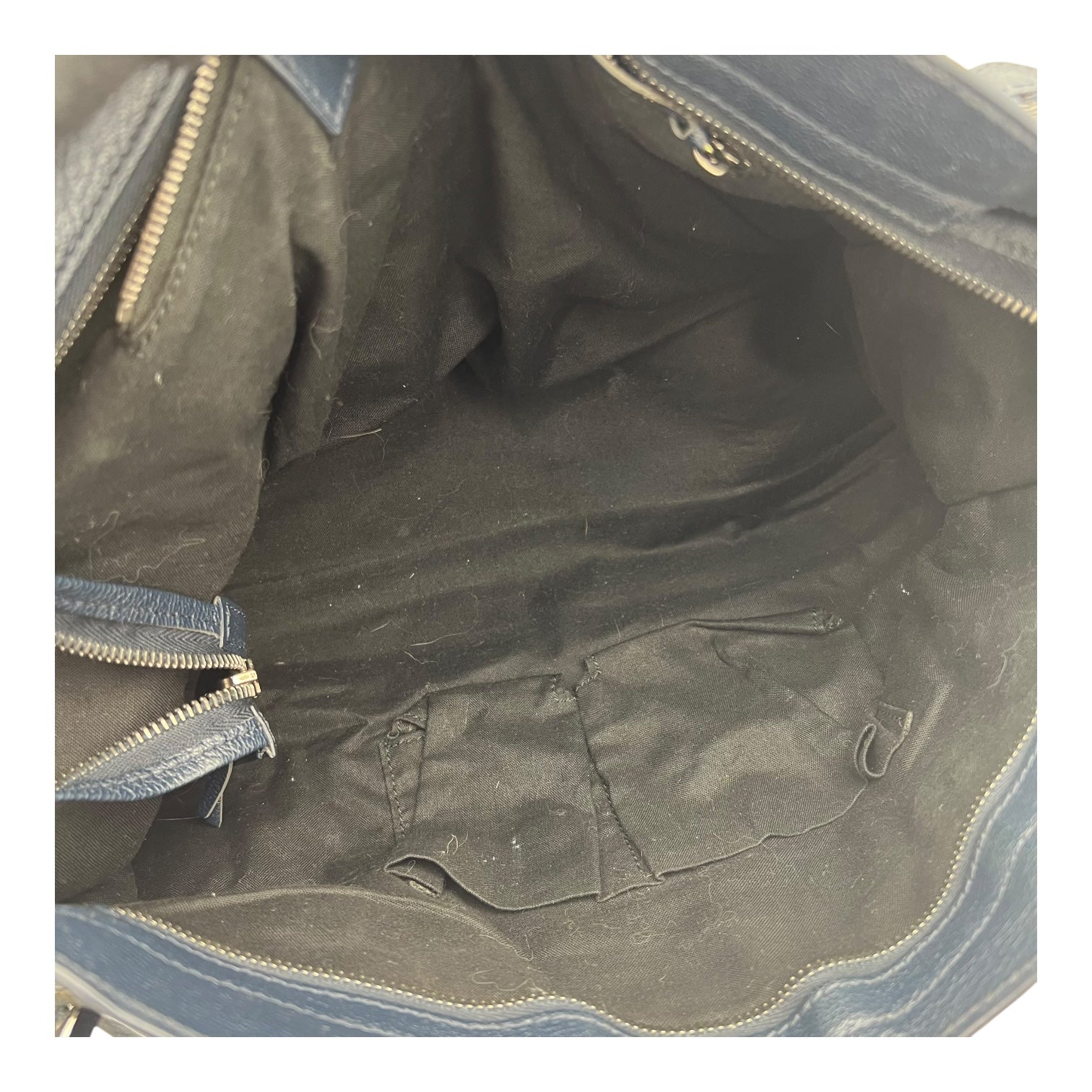 Metallic Edge Medium Blue Top Handle Bag in Goat Leather, Iridescent hardware