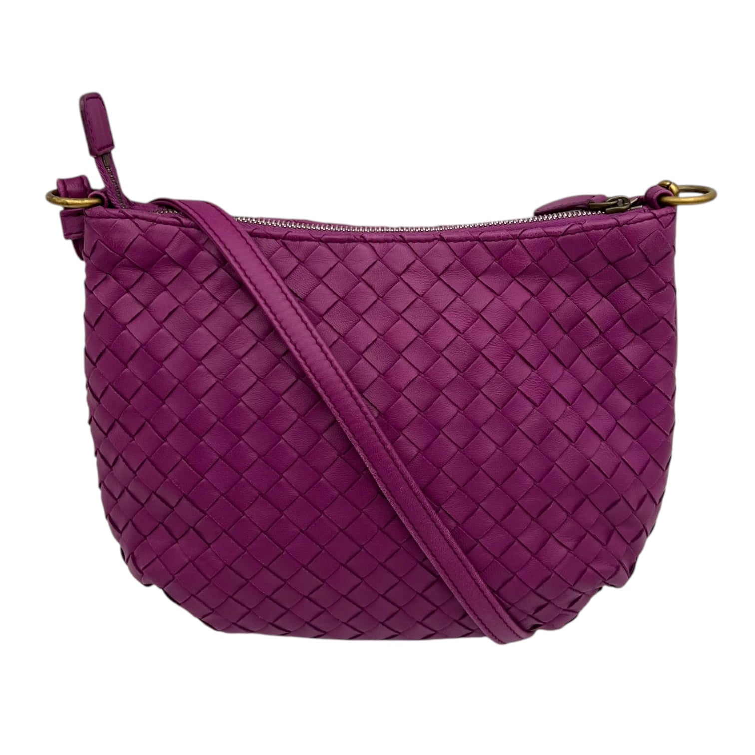 Intrecciato Purple Shoulder Bag in Lambskin, Gold hardware