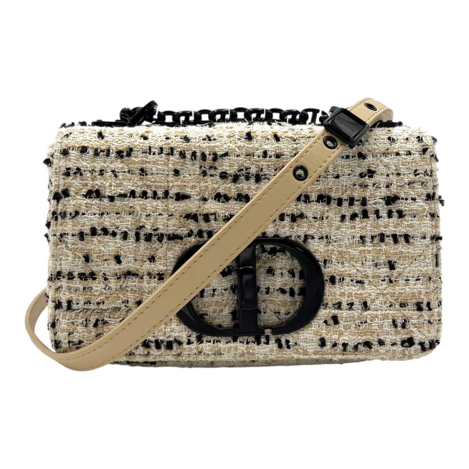 Caro Small White Crossbody Bag in Tweed, Enamel hardware