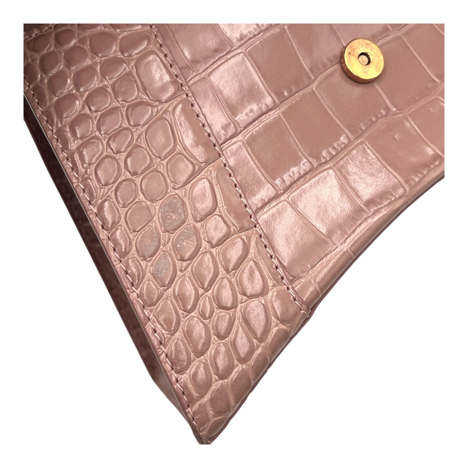 Hourglass Top Handle Bag Beige in Crocodile Embossed Calfskin, Silver hardware