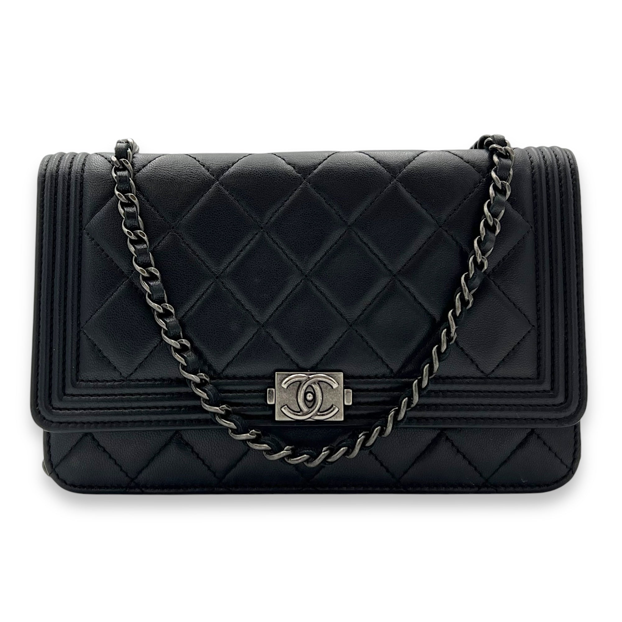 Boy Wallet On Chain Black in Lambskin, Ruthenium hardware