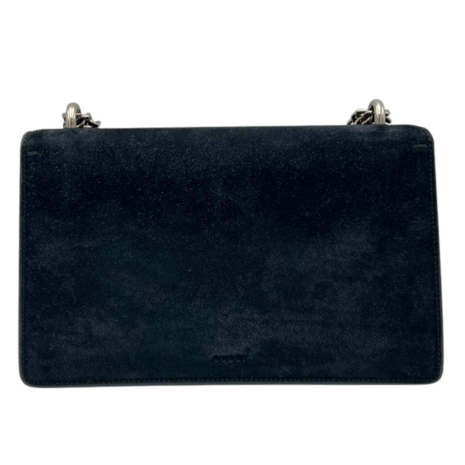 Dionysus Shoulder Bag Small Black in Suede Leather, Silver hardware