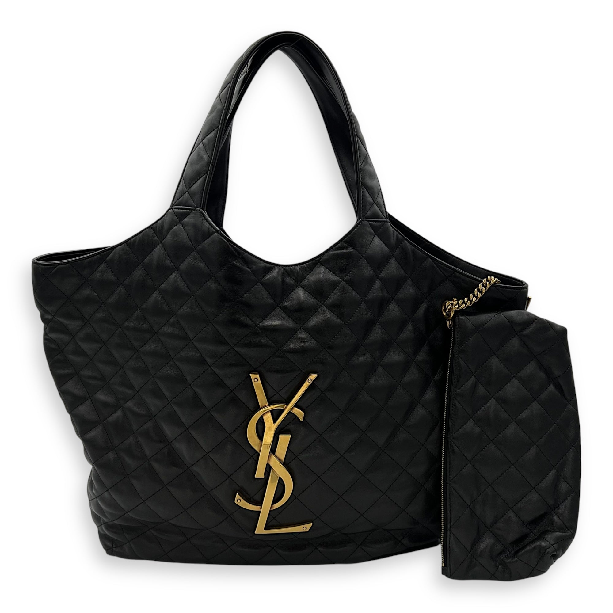 Icare Shopping Tote Bag Black in Lambskin, Gold hardware