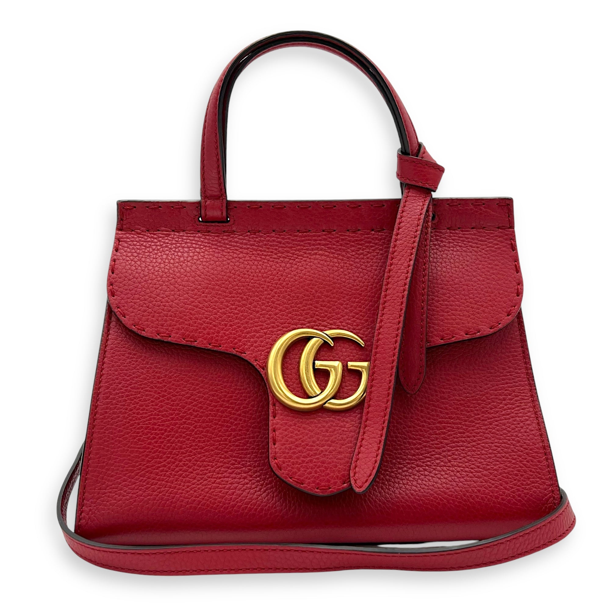 GG Marmont Top Handle Bag Red in Calfskin, Gold hardware