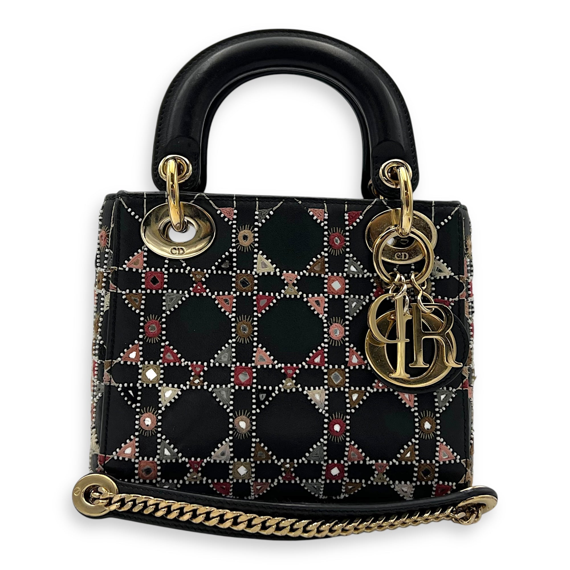 Lady Dior Mini Black Top Handle Bag in Calfskin, Gold hardware