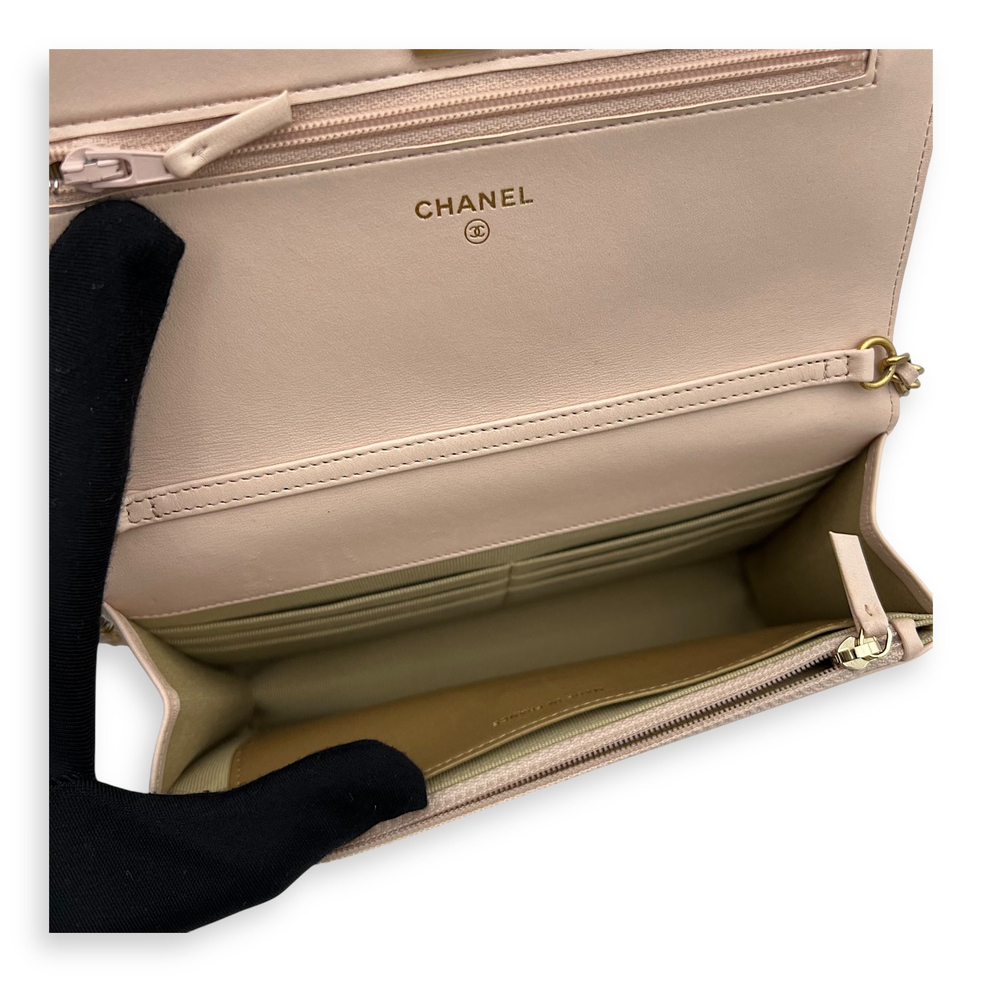 22C Pearl Crush Pink Wallet On Chain in Lambskin, Gold hardware