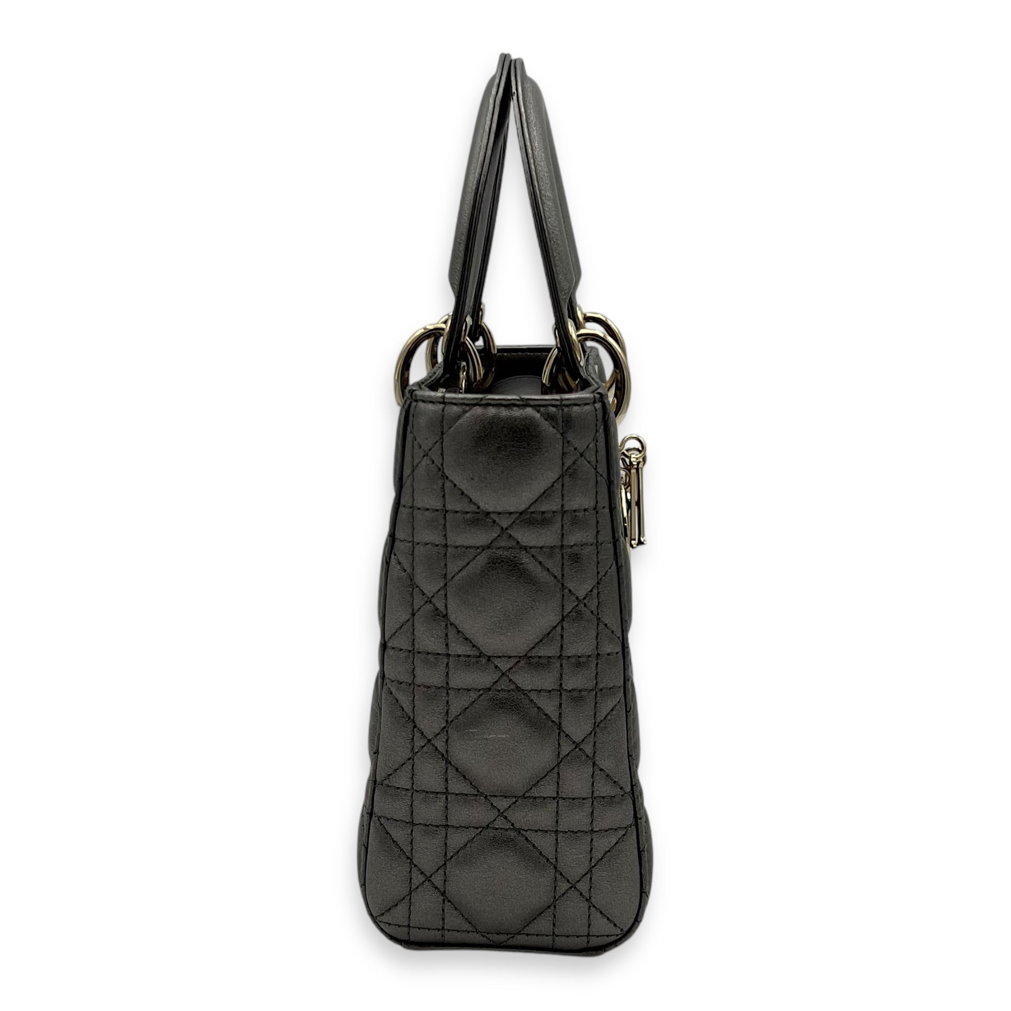 Lady Dior Small Grey Top Handle Bag in Calfskin, Gold hardware