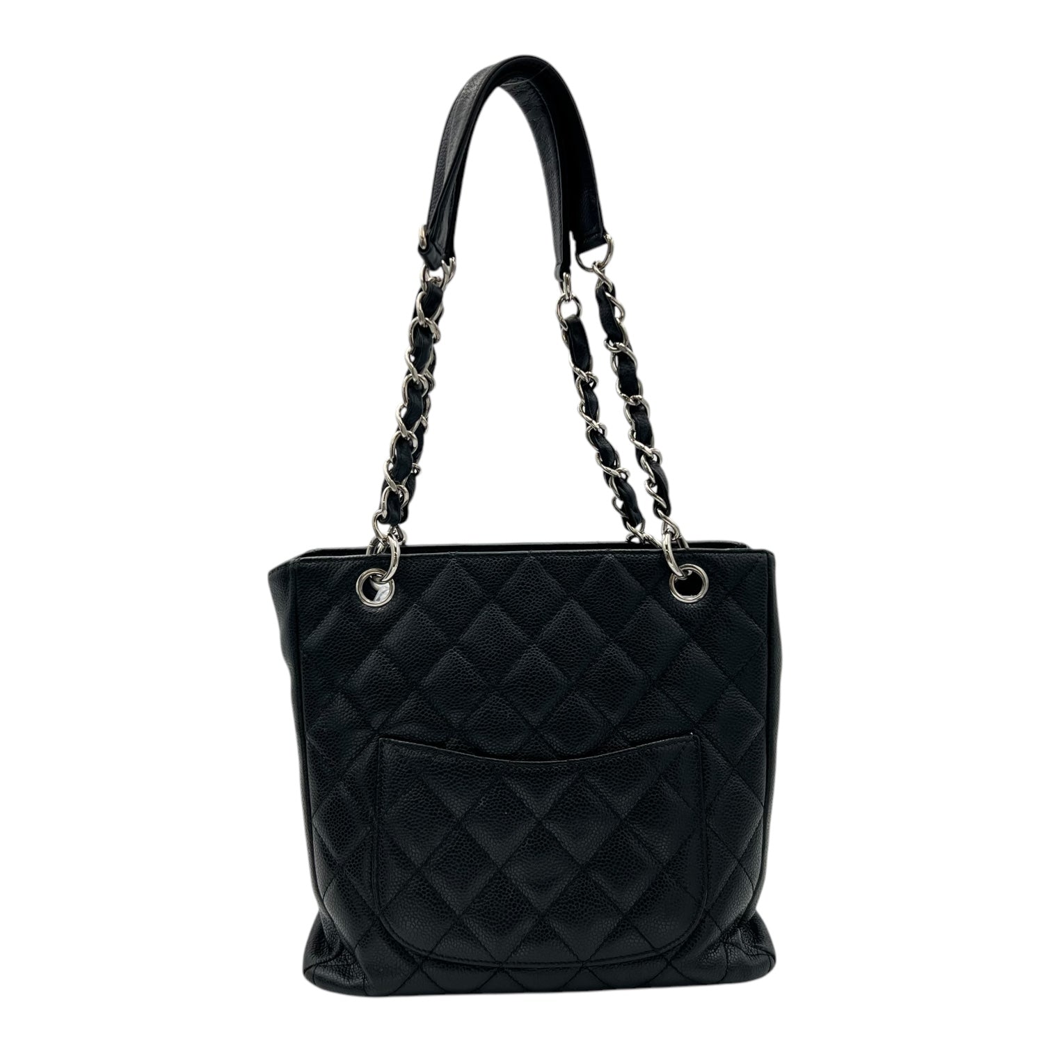 PST Tote Bag Black in Caviar Leather, Silver hardware