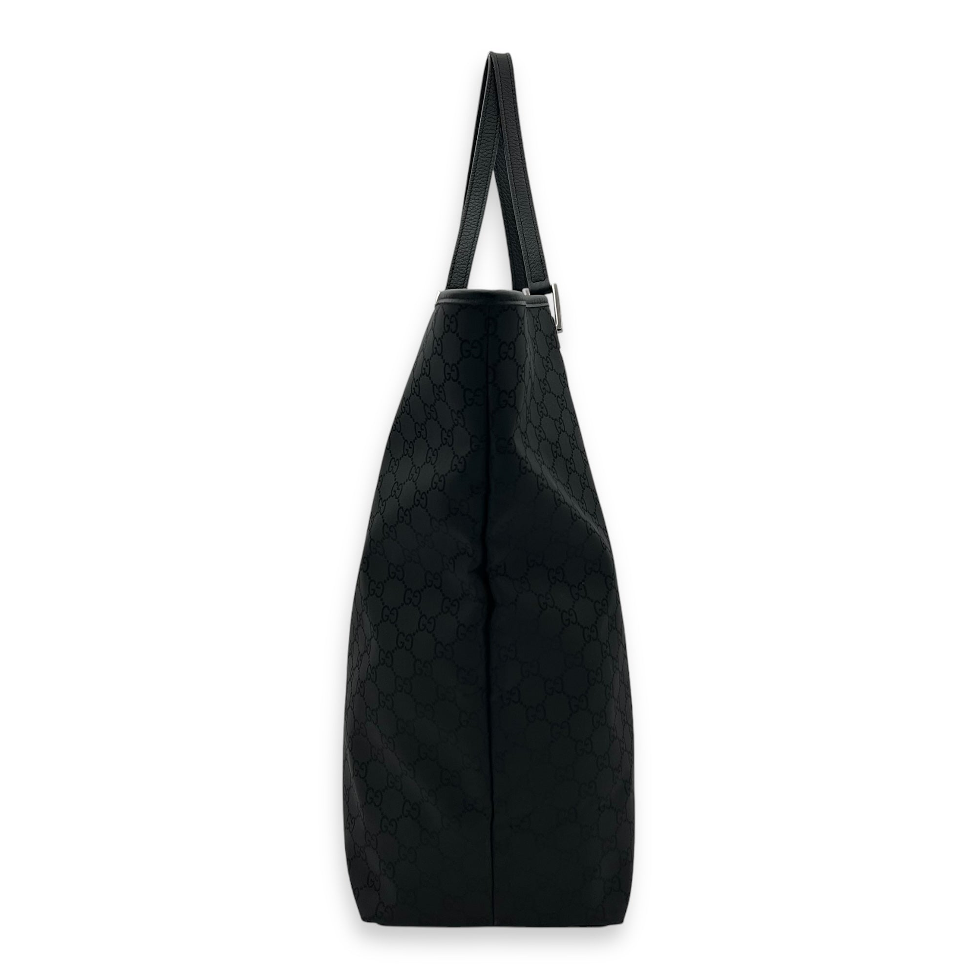 Tote Top Handle Bag Medium Black in Calfskin, Silver hardware