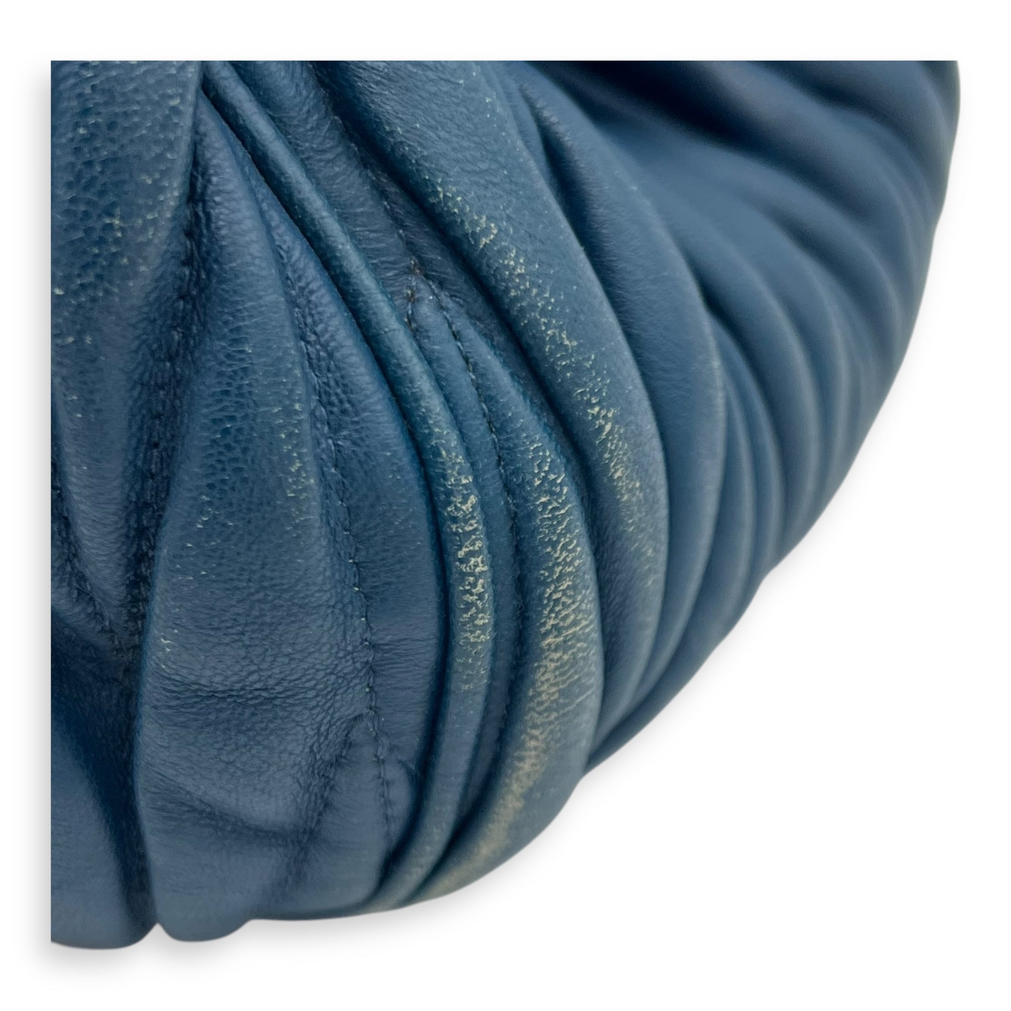 Gaufre Top Handle Bag Blue in Calfskin, Gold hardware