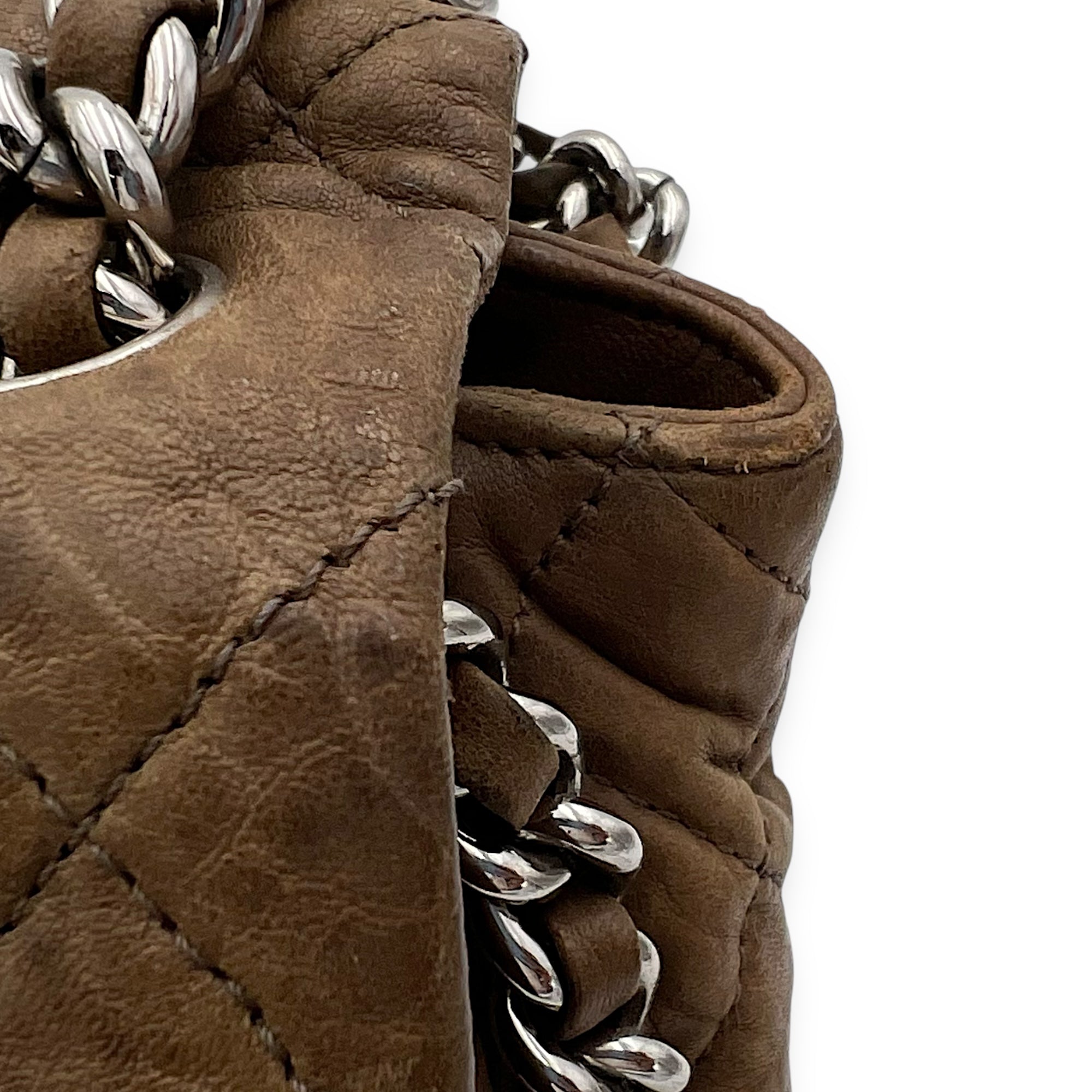 CC Shoulder Bag Brown in Calfskin, Silver hardware