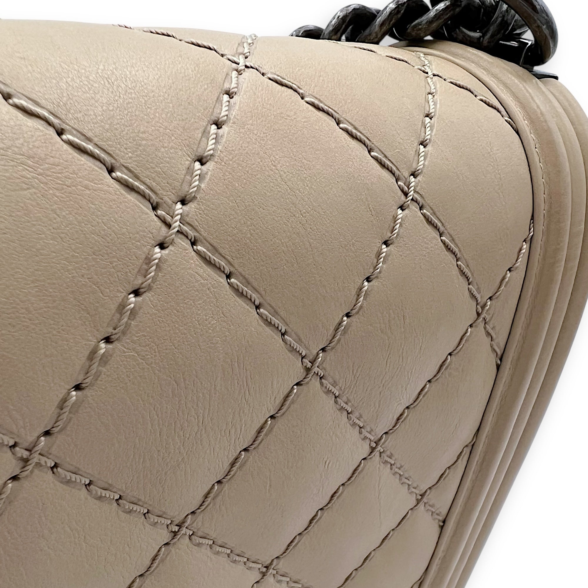 Boy Medium Beige Shoulder Bag in Calfskin, Gunmetal hardware