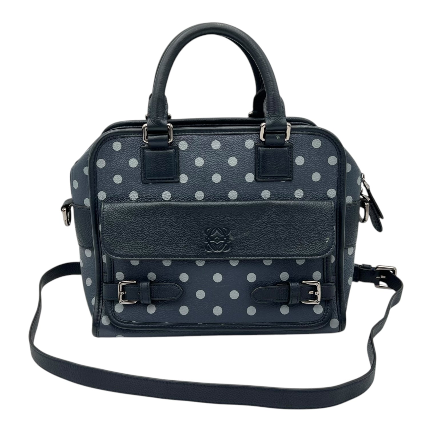Cruz Two Way Bag Blue Top Handle Bag in Calfskin, Silver hardware
