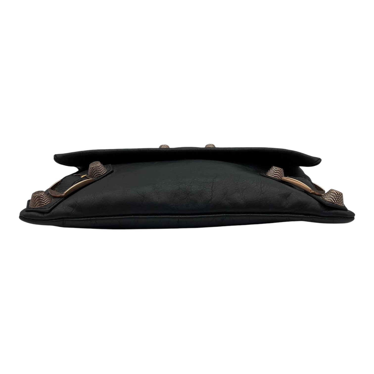 Giant City Clutch Black in Distressed Leather, Rose Gold hardware