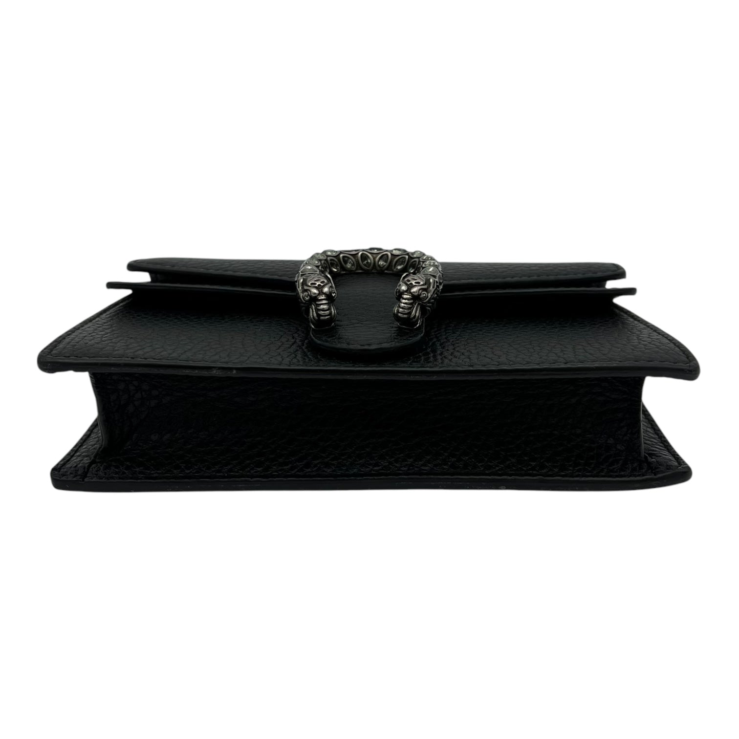 Dionysus Super Mini Black Crossbody Bag in Calfskin, Silver hardware
